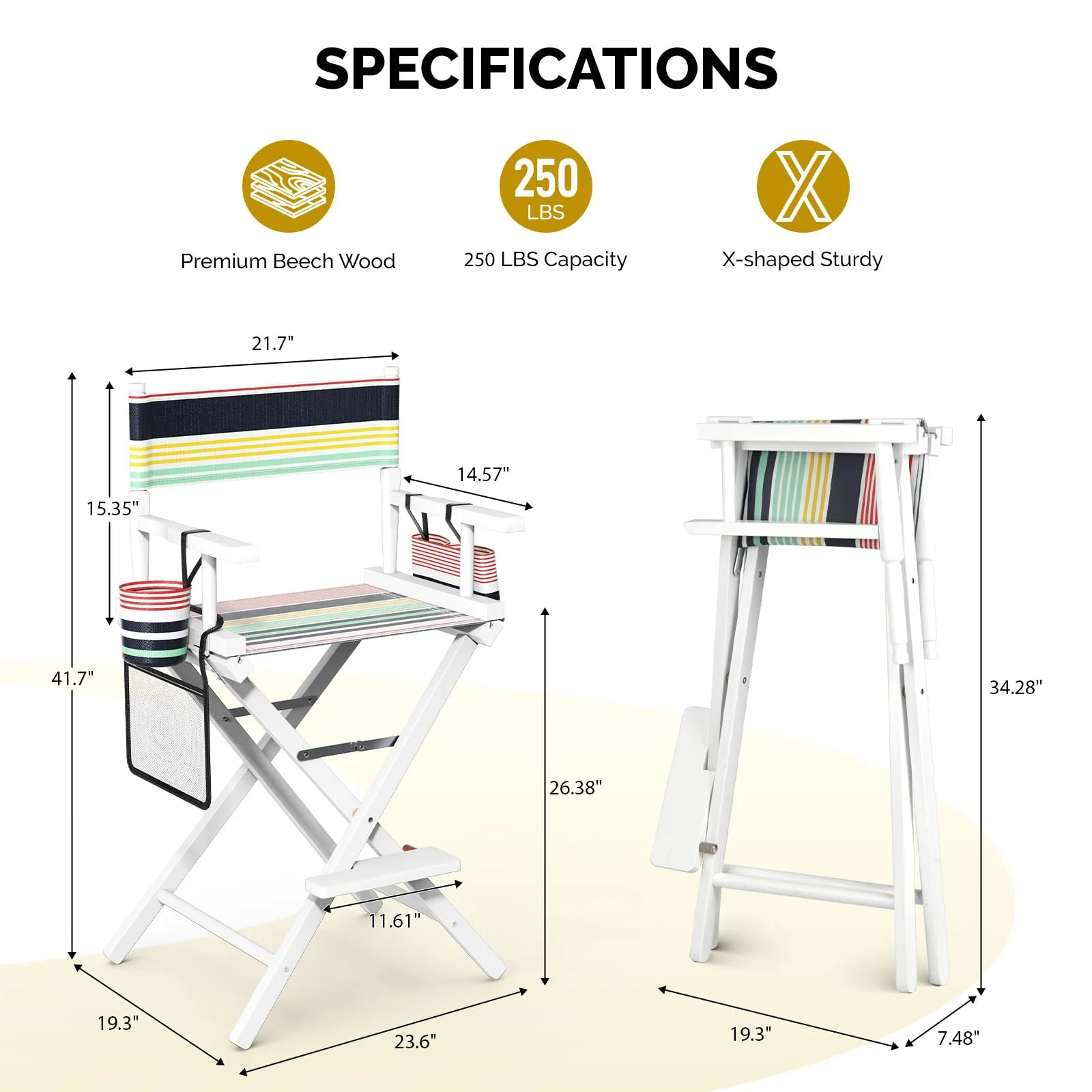 OmySalon 26in Wooden Portable Director Chair Folding Makeup Chair with Storage Pouch - Image 31