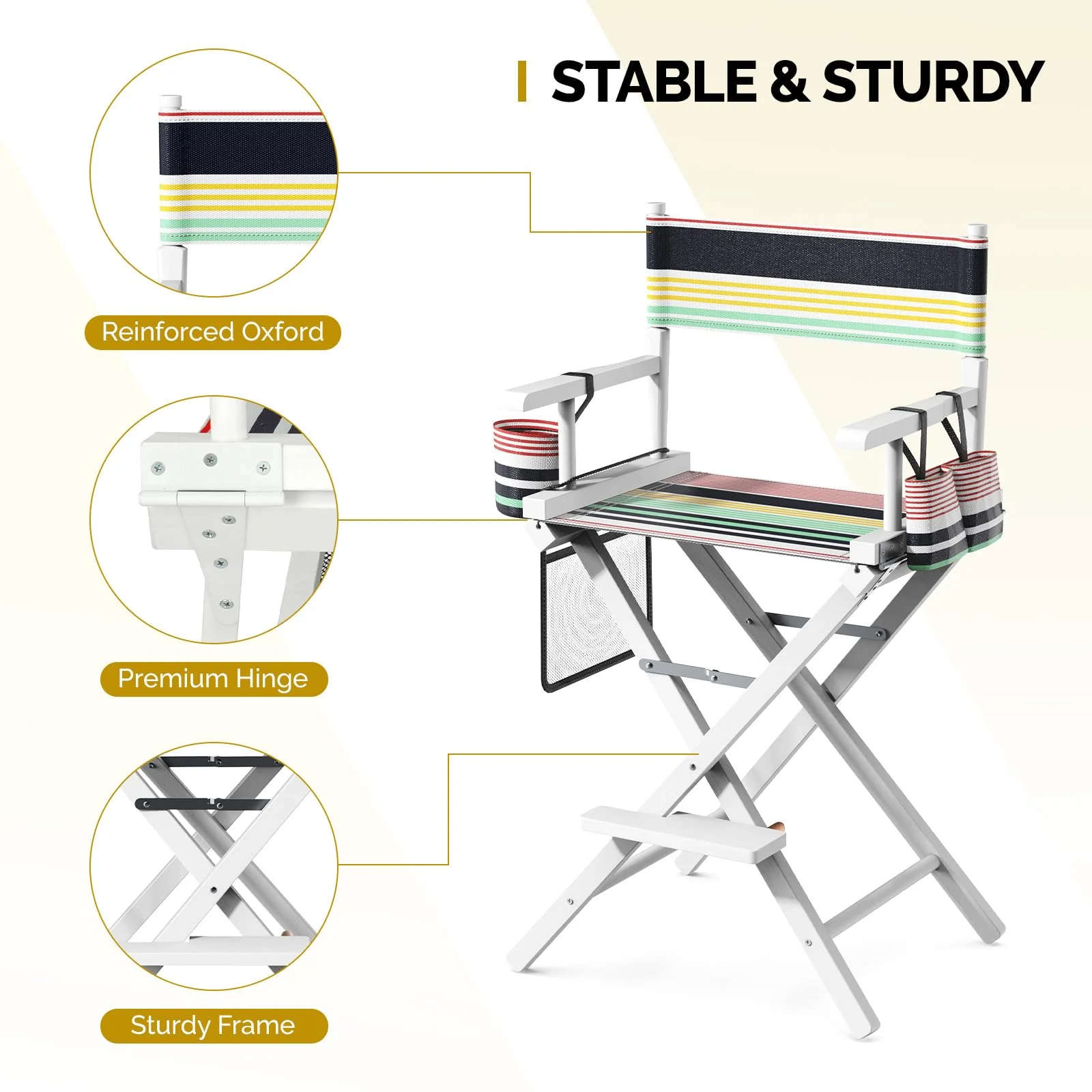 OmySalon 26in Wooden Portable Director Chair Folding Makeup Chair with Storage Pouch - Image 32