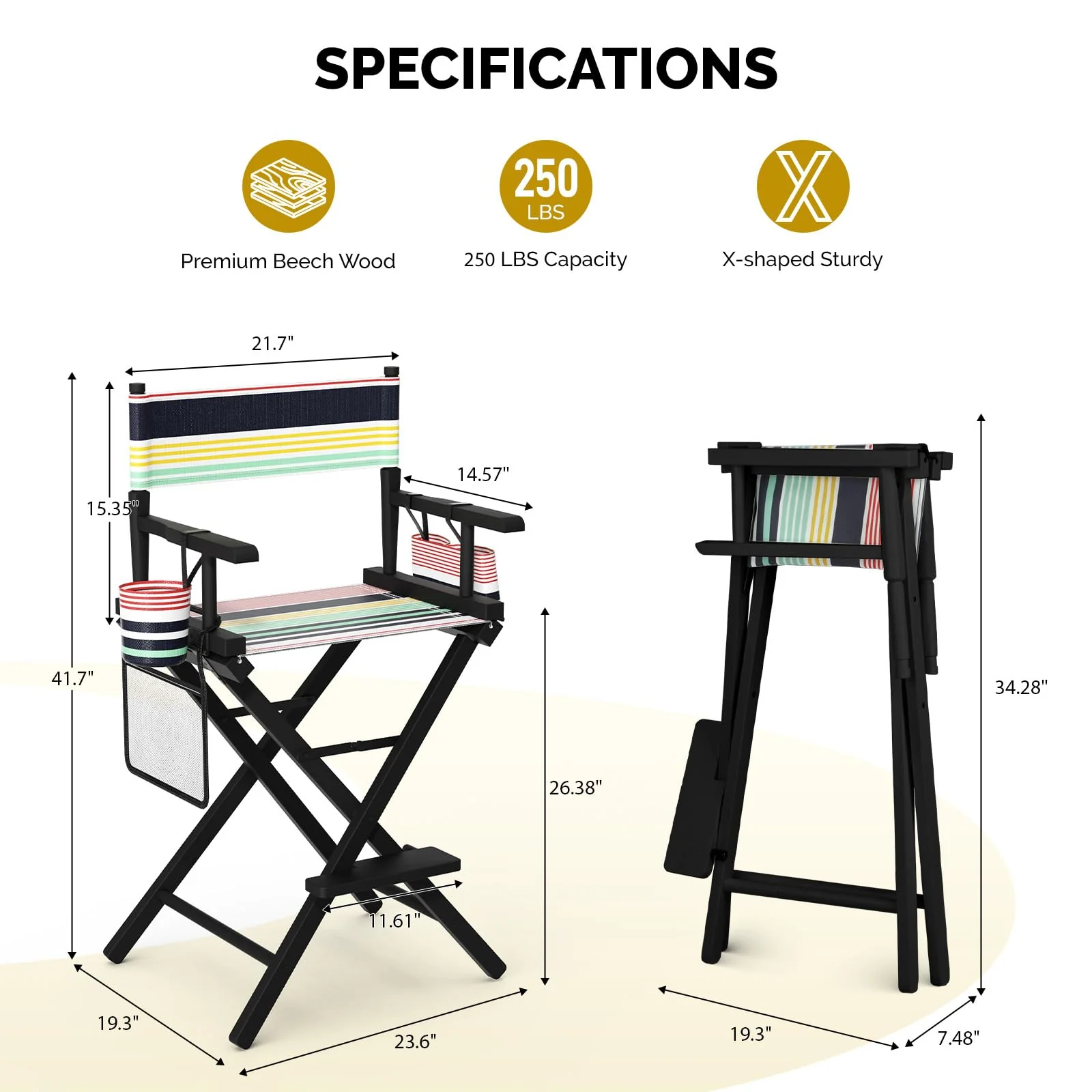 OmySalon 26in Wooden Portable Director Chair Folding Makeup Chair with Storage Pouch - Image 38