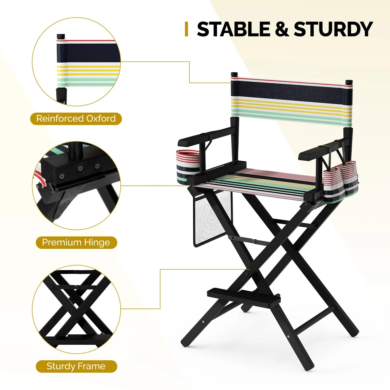 OmySalon 26in Wooden Portable Director Chair Folding Makeup Chair with Storage Pouch - Image 39