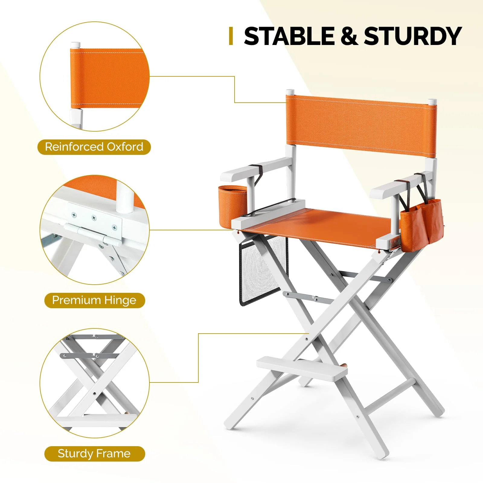 OmySalon 26in Wooden Portable Director Chair Folding Makeup Chair with Storage Pouch - Image 4