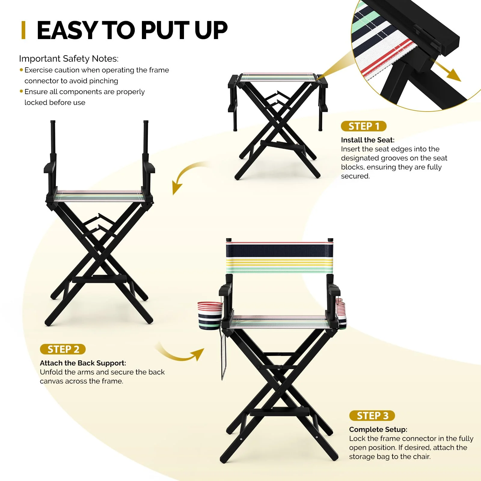OmySalon 26in Wooden Portable Director Chair Folding Makeup Chair with Storage Pouch - Image 41