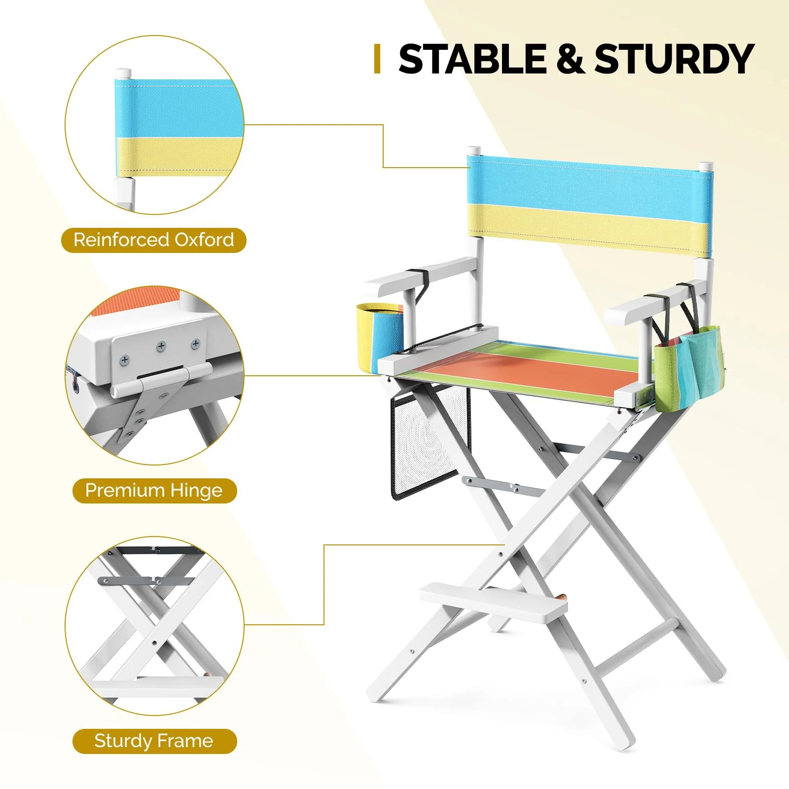 OmySalon 26in Wooden Portable Director Chair Folding Makeup Chair with Storage Pouch - Image 46