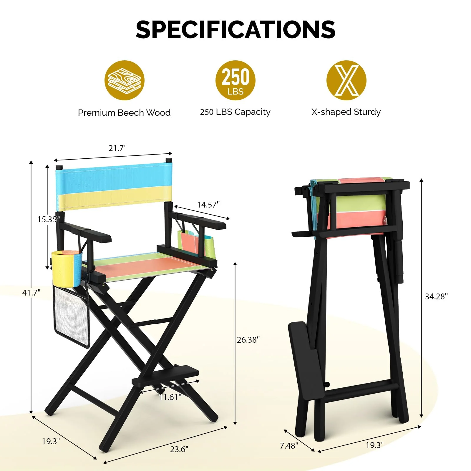 OmySalon 26in Wooden Portable Director Chair Folding Makeup Chair with Storage Pouch - Image 52