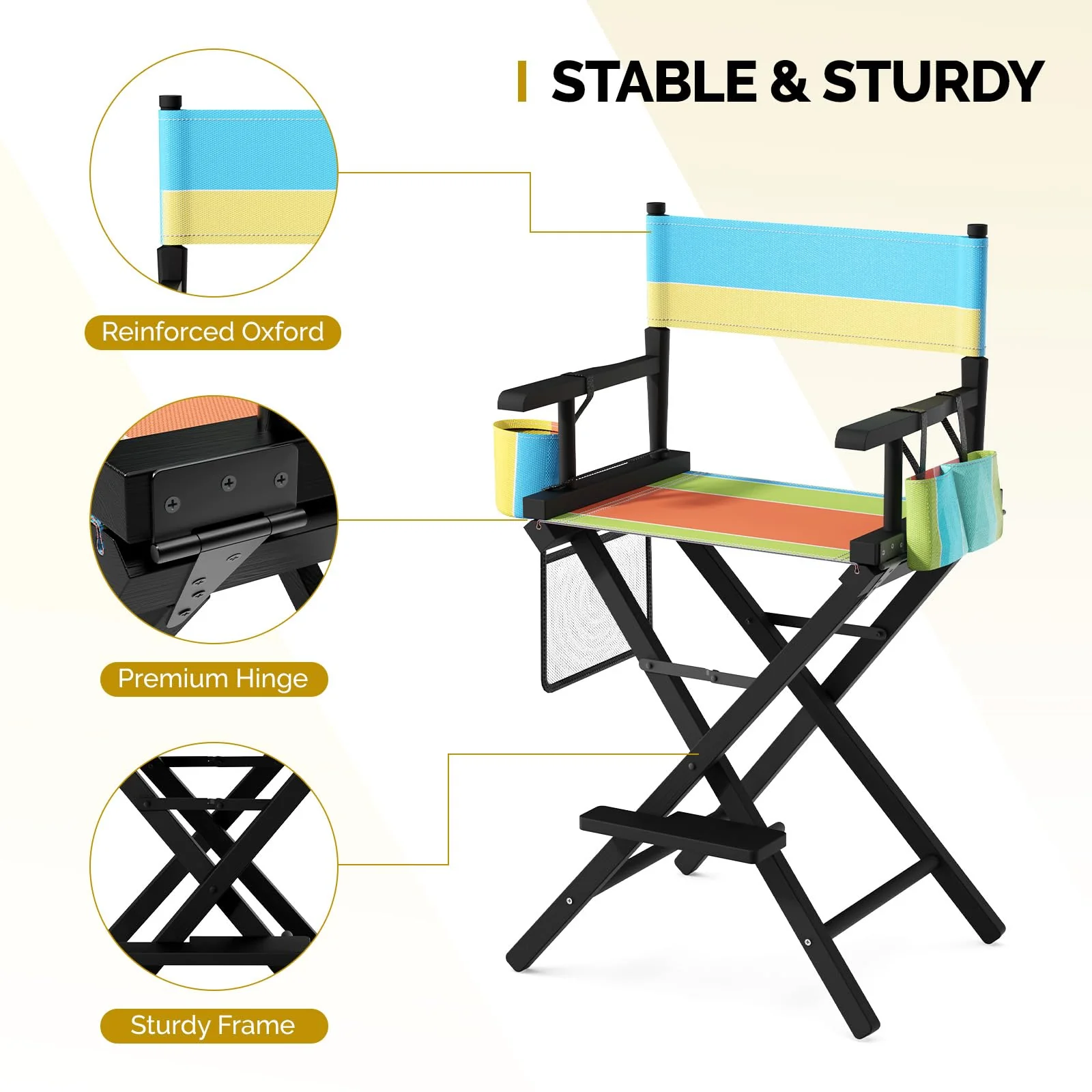 OmySalon 26in Wooden Portable Director Chair Folding Makeup Chair with Storage Pouch - Image 53