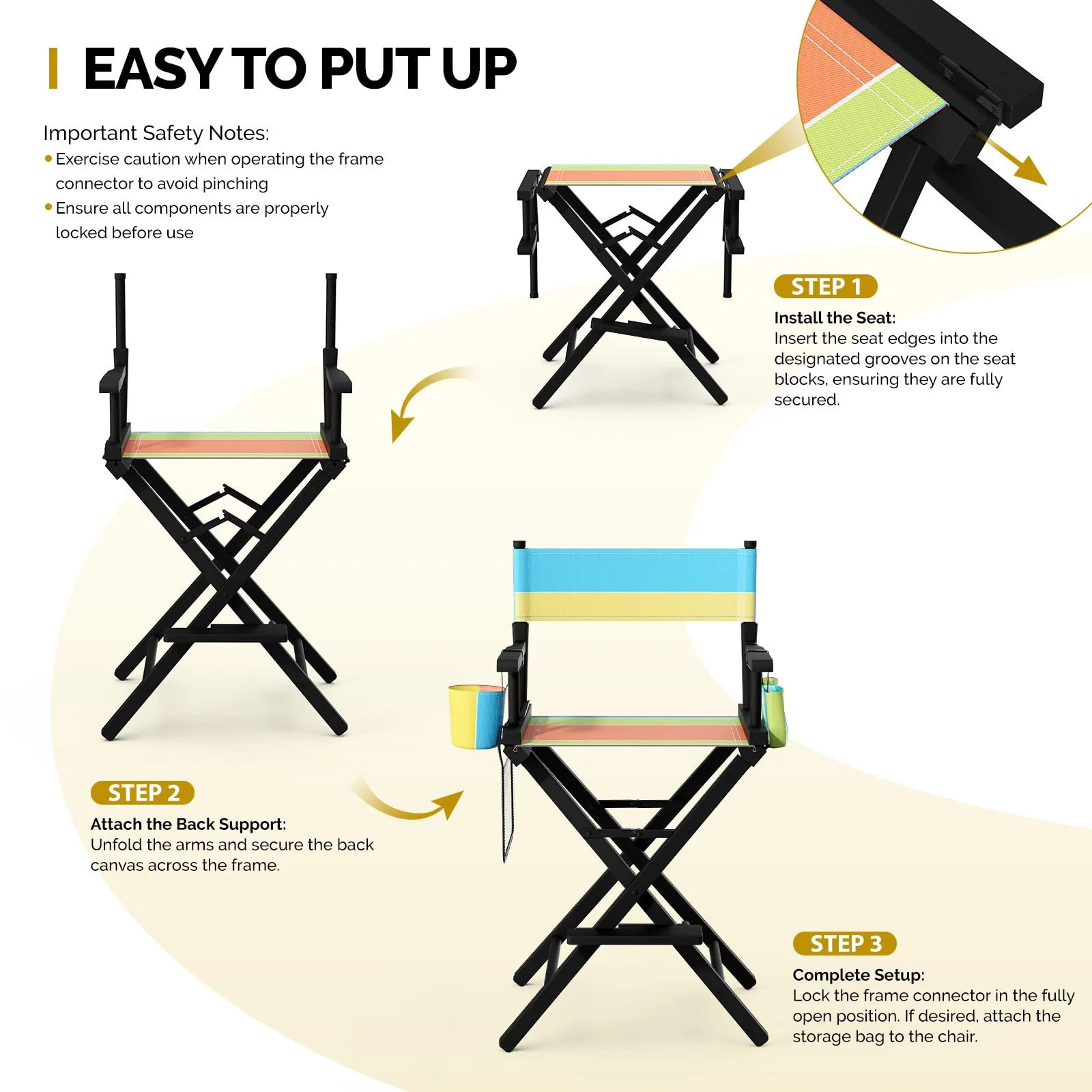 OmySalon 26in Wooden Portable Director Chair Folding Makeup Chair with Storage Pouch - Image 55