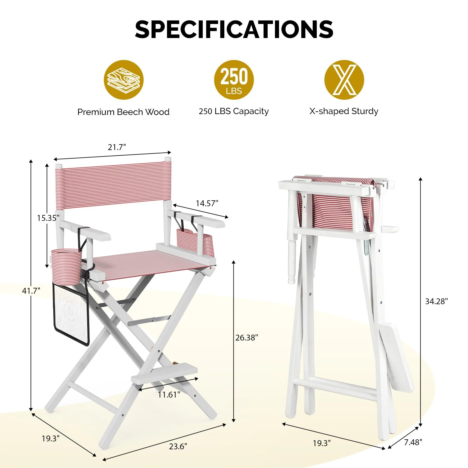 OmySalon 26in Wooden Portable Director Chair Folding Makeup Chair with Storage Pouch - Image 59