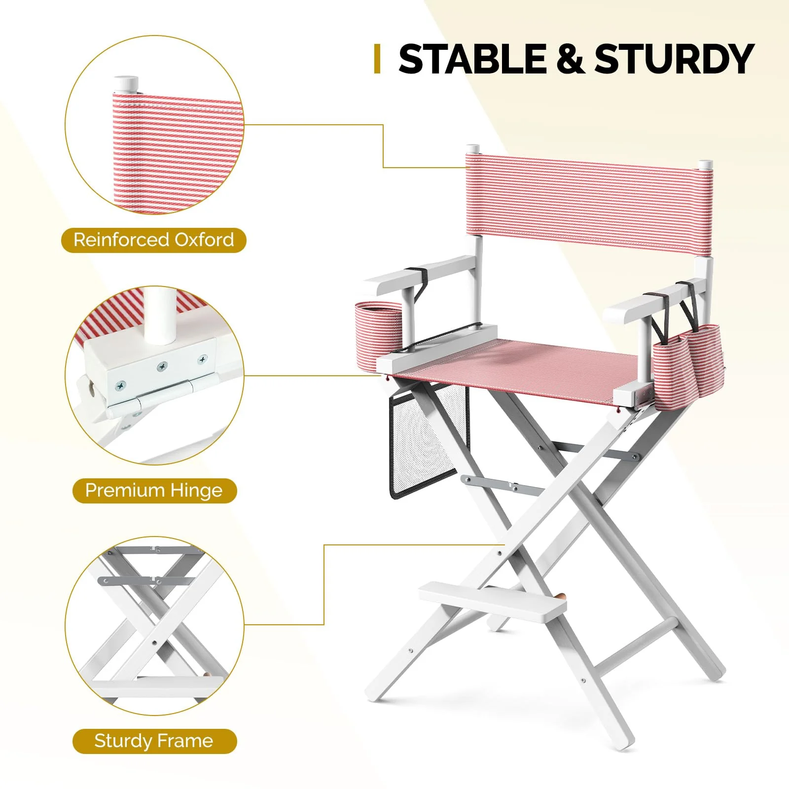 OmySalon 26in Wooden Portable Director Chair Folding Makeup Chair with Storage Pouch - Image 60