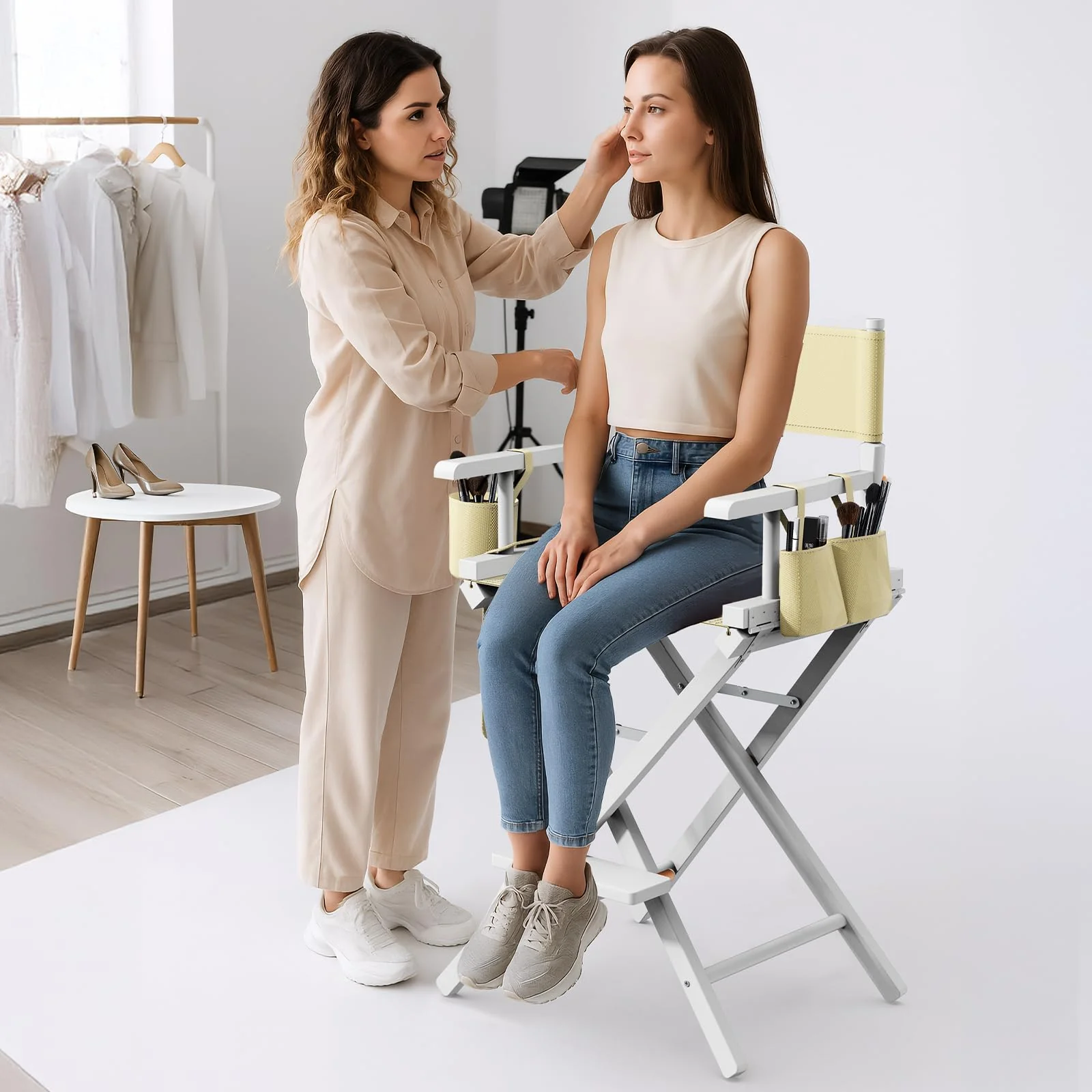 OmySalon 26in Wooden Portable Director Chair Folding Makeup Chair with Storage Pouch - Image 65