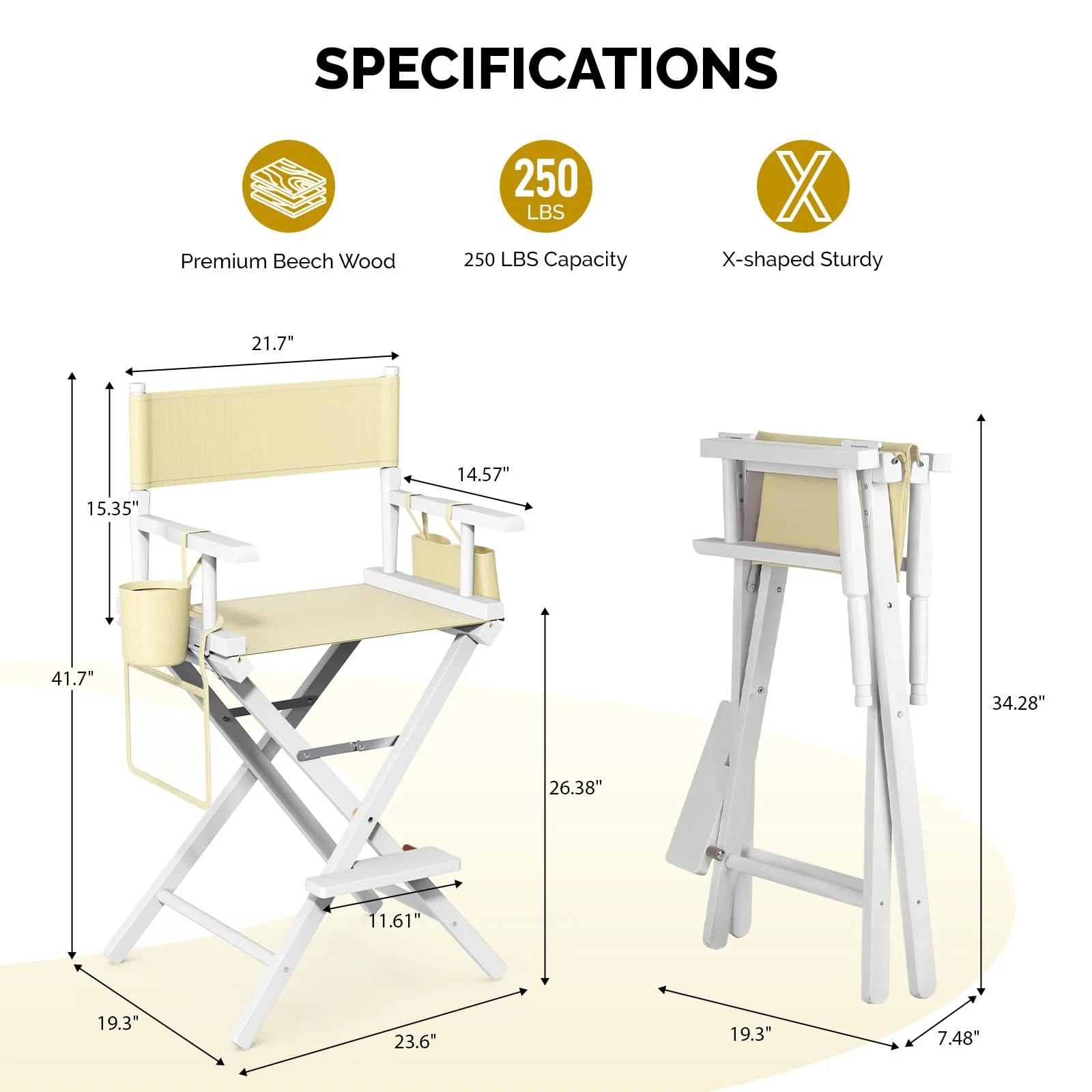 OmySalon 26in Wooden Portable Director Chair Folding Makeup Chair with Storage Pouch - Image 66