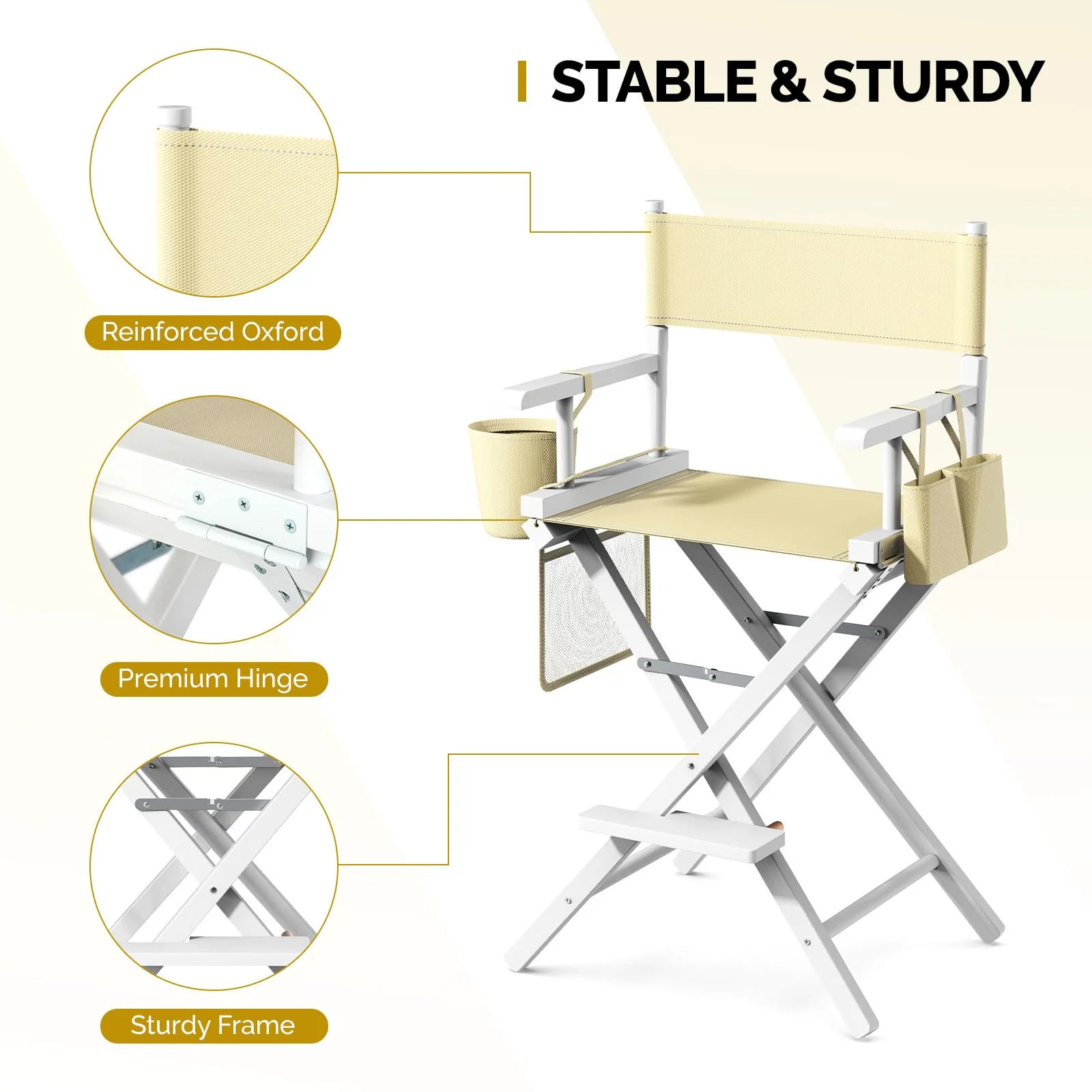OmySalon 26in Wooden Portable Director Chair Folding Makeup Chair with Storage Pouch - Image 67