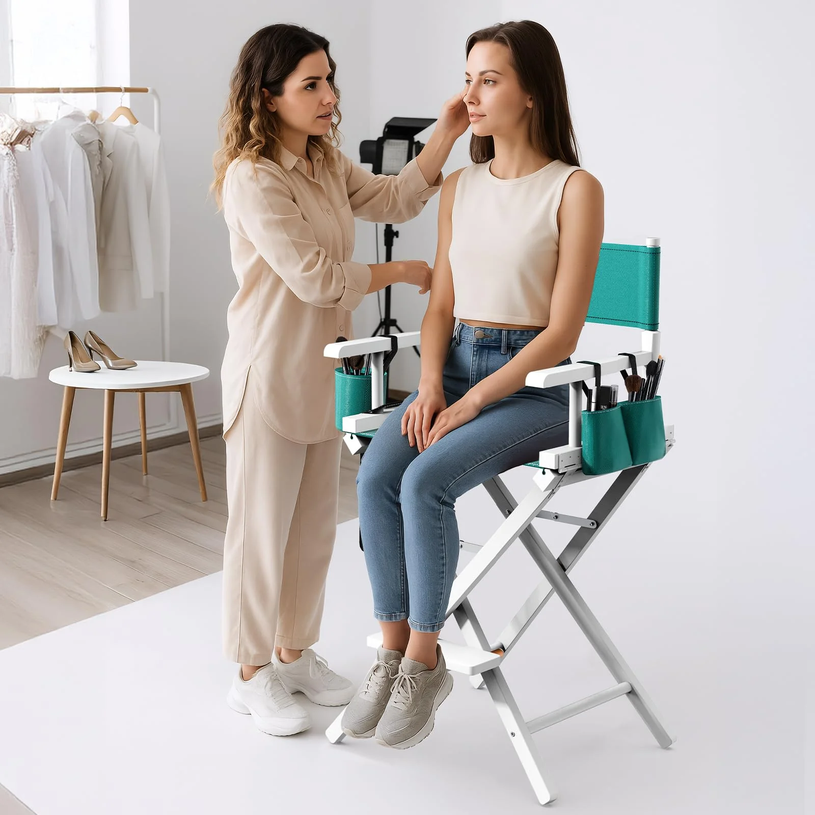 OmySalon 26in Wooden Portable Director Chair Folding Makeup Chair with Storage Pouch - Image 72