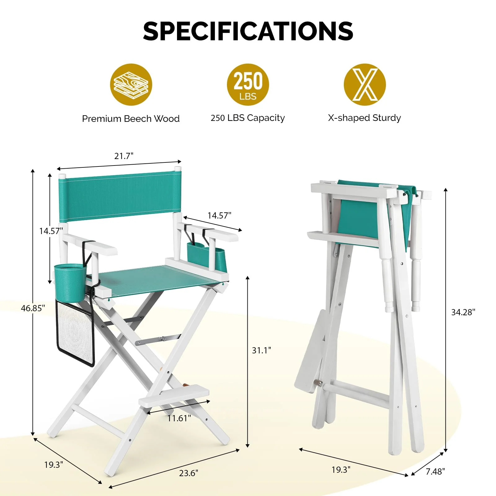OmySalon 26in Wooden Portable Director Chair Folding Makeup Chair with Storage Pouch - Image 73