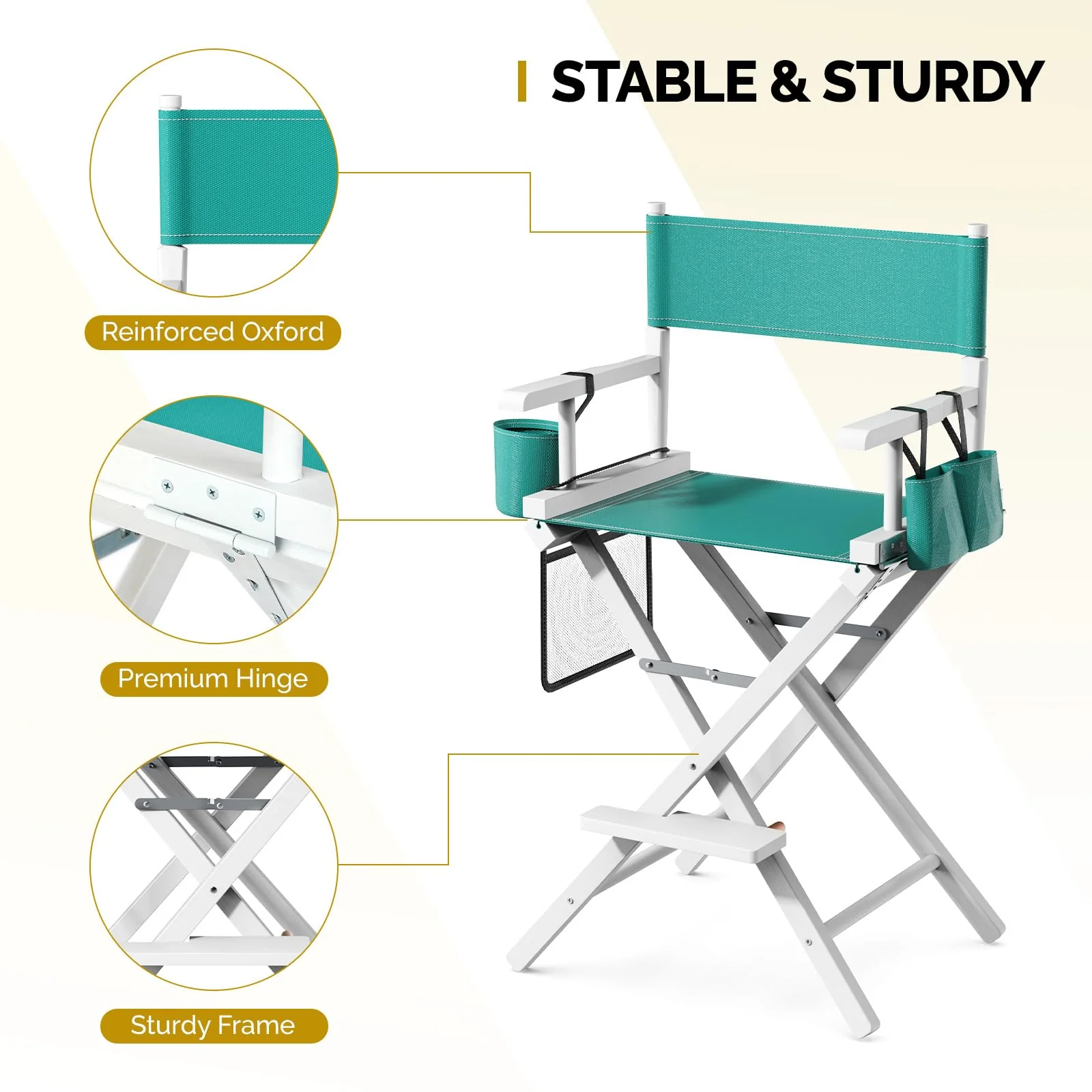 OmySalon 26in Wooden Portable Director Chair Folding Makeup Chair with Storage Pouch - Image 74