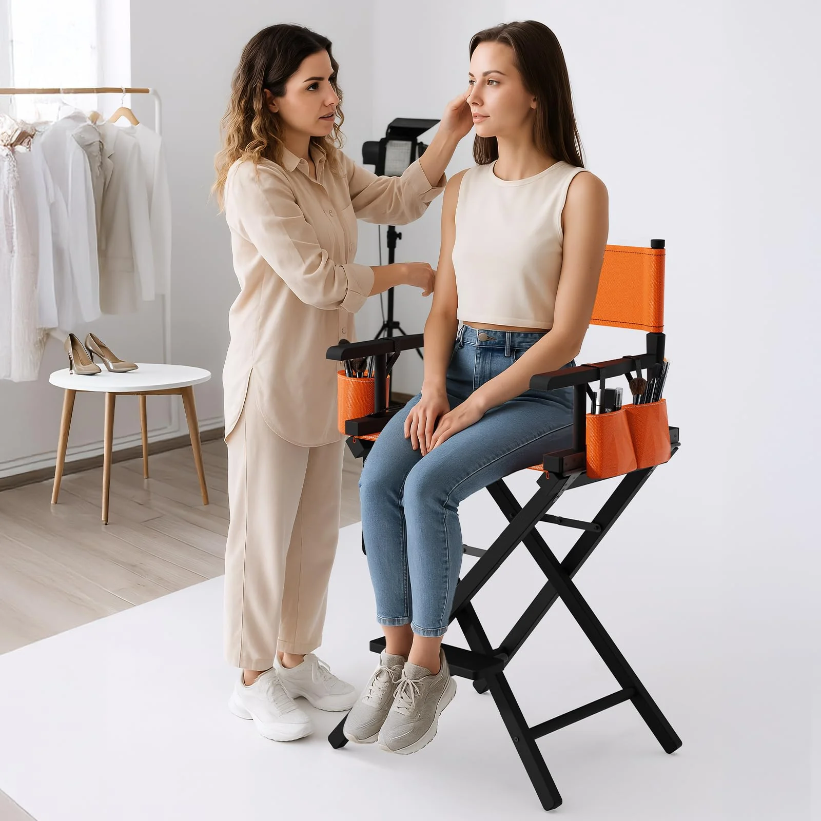 OmySalon 26in Wooden Portable Director Chair Folding Makeup Chair with Storage Pouch - Image 9