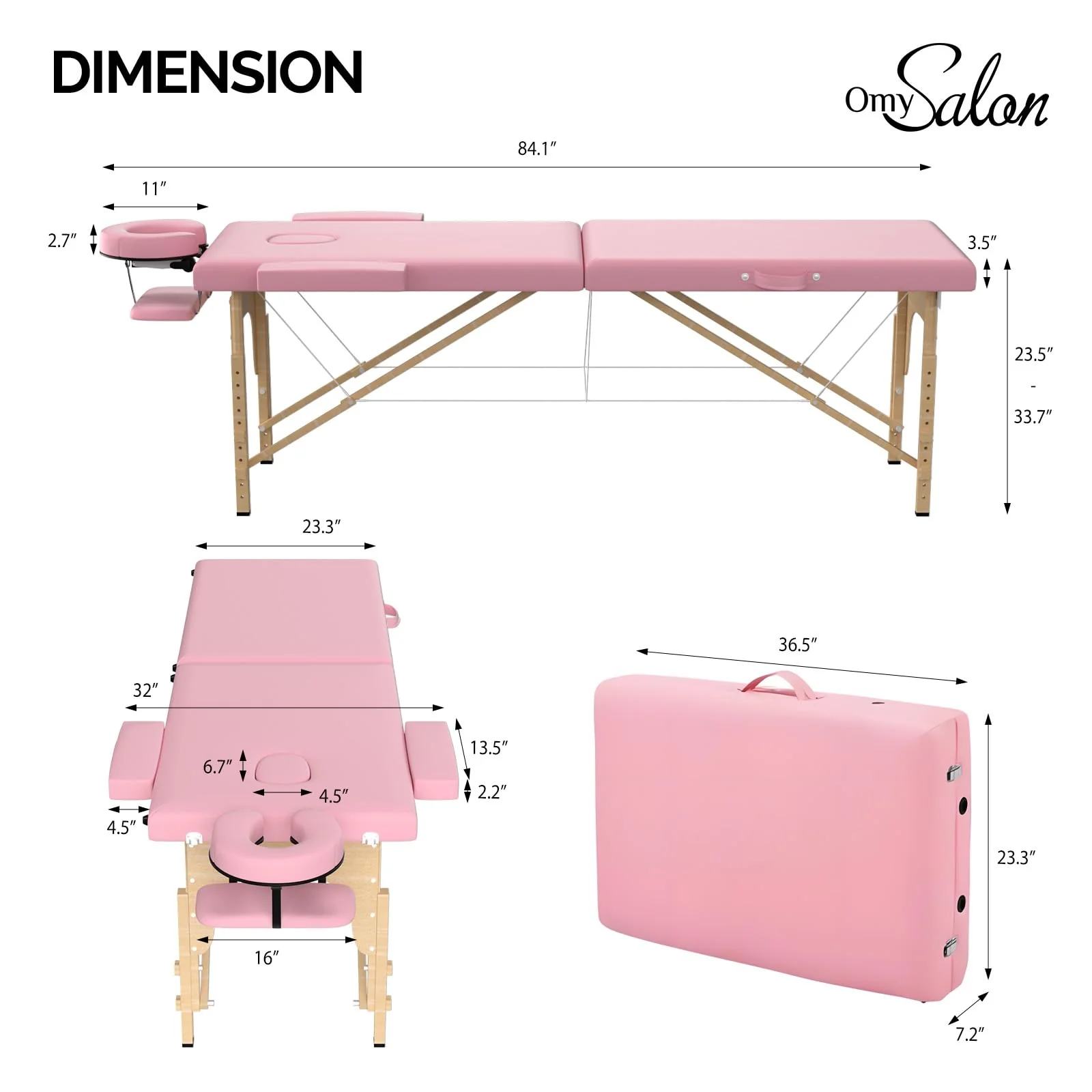 OmySalon 2FBW 84in 2-Fold Portable Physical Therapy Massage Table with Carrying Bag, Face Cradle & Wooden Frame - Image 11