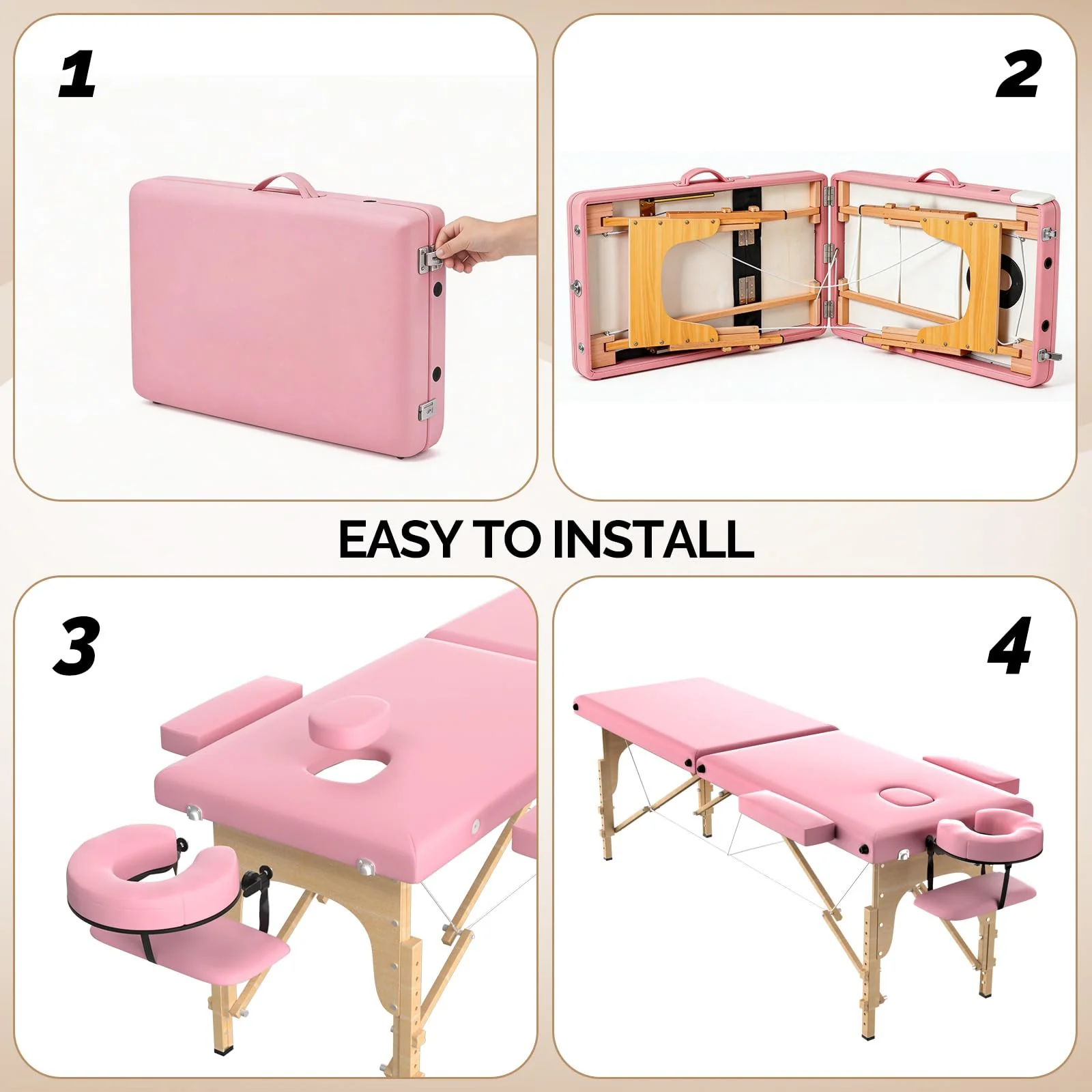 OmySalon 2FBW 84in 2-Fold Portable Physical Therapy Massage Table with Carrying Bag, Face Cradle & Wooden Frame - Image 12
