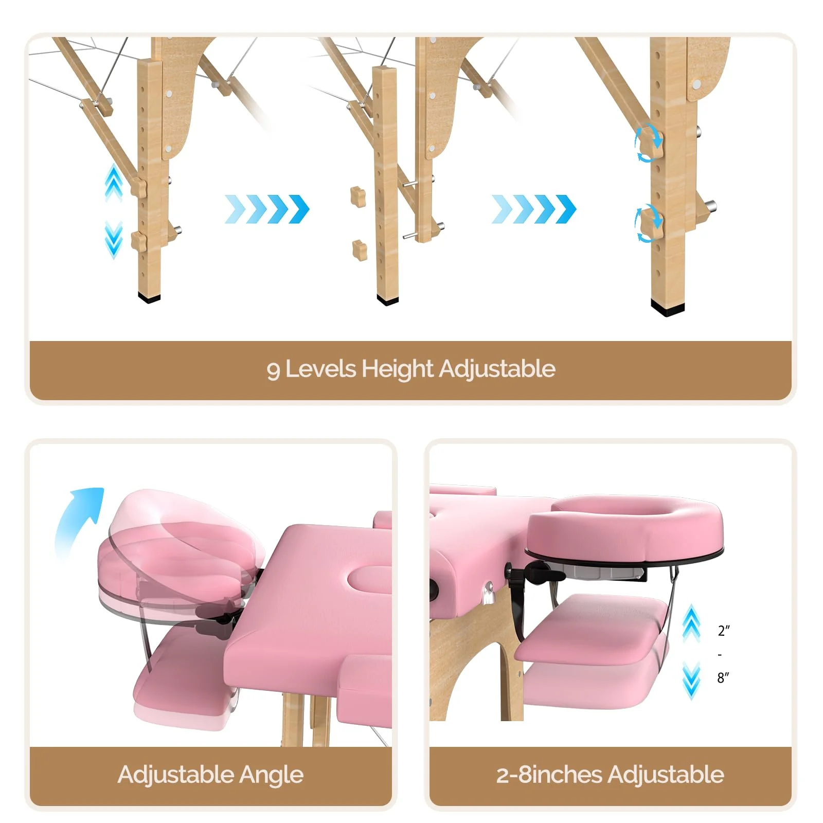 OmySalon 2FBW 84in 2-Fold Portable Physical Therapy Massage Table with Carrying Bag, Face Cradle & Wooden Frame - Image 13