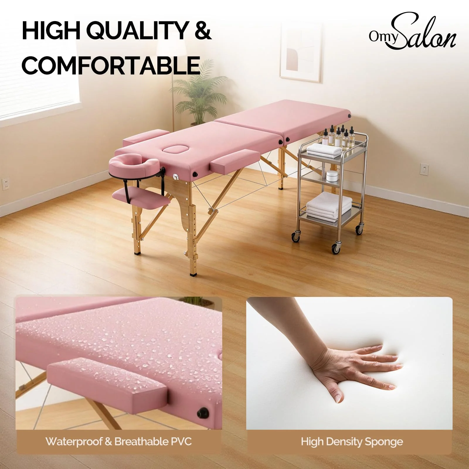 OmySalon 2FBW 84in 2-Fold Portable Physical Therapy Massage Table with Carrying Bag, Face Cradle & Wooden Frame - Image 14