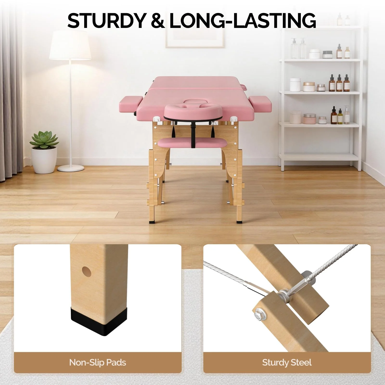OmySalon 2FBW 84in 2-Fold Portable Physical Therapy Massage Table with Carrying Bag, Face Cradle & Wooden Frame - Image 15
