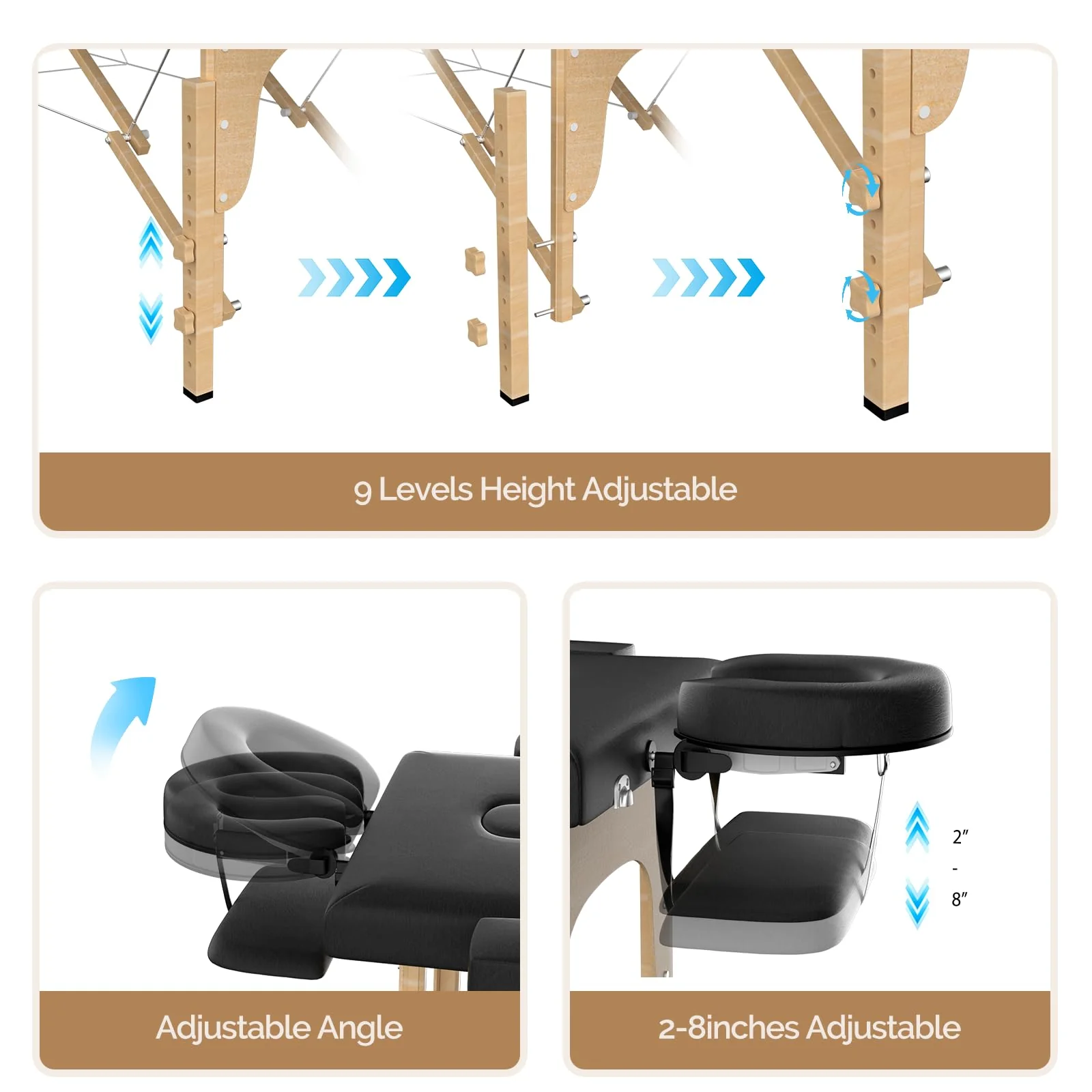 OmySalon 2FBW 84in 2-Fold Portable Physical Therapy Massage Table with Carrying Bag, Face Cradle & Wooden Frame - Image 5
