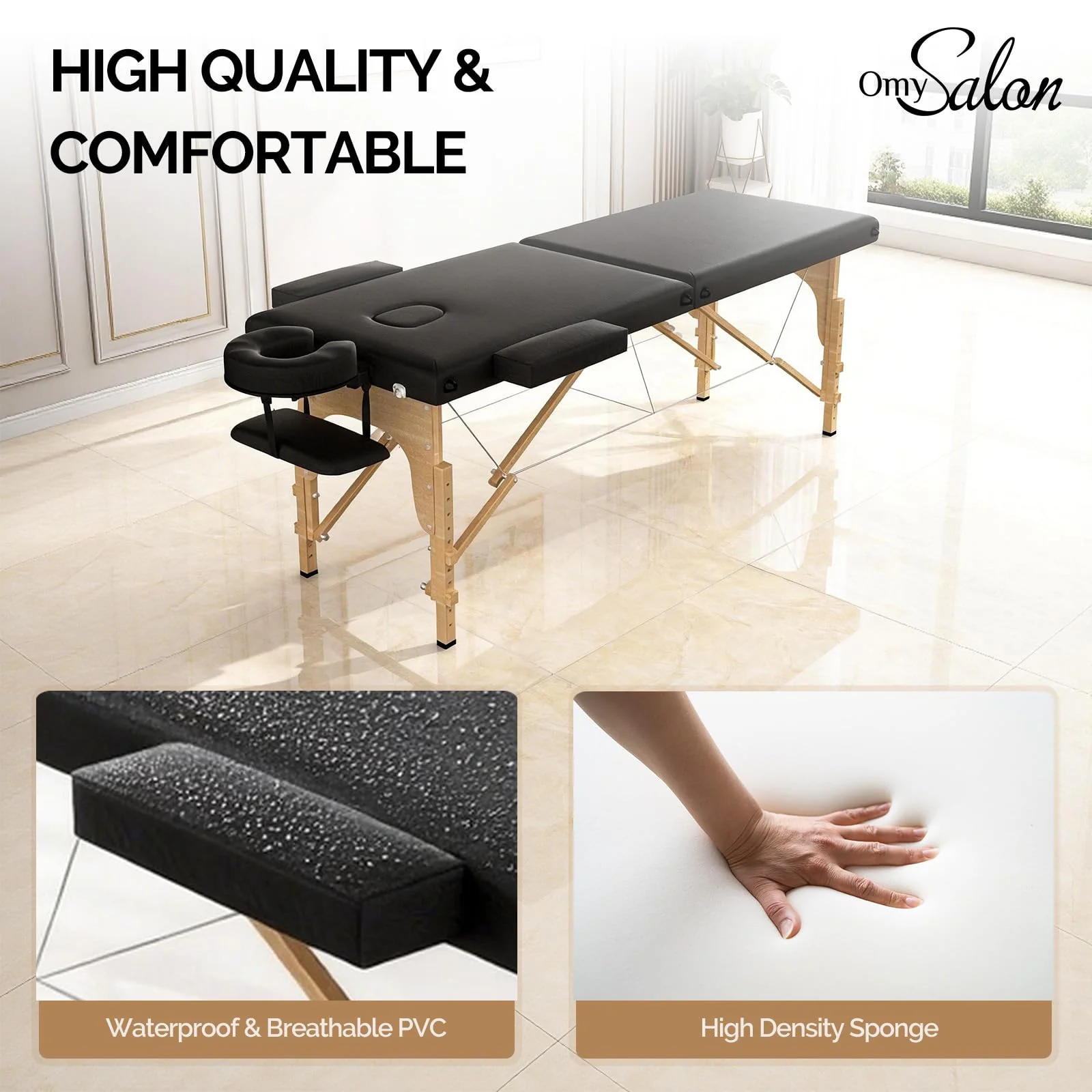 OmySalon 2FBW 84in 2-Fold Portable Physical Therapy Massage Table with Carrying Bag, Face Cradle & Wooden Frame - Image 6