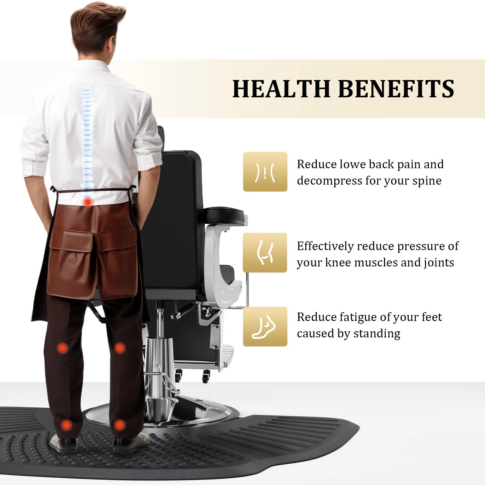 OmySalon 3.3' x 5' Salon Anti Fatigue Mat Salon Barber Mat for Hair Stylist 1in Thick - Image 3