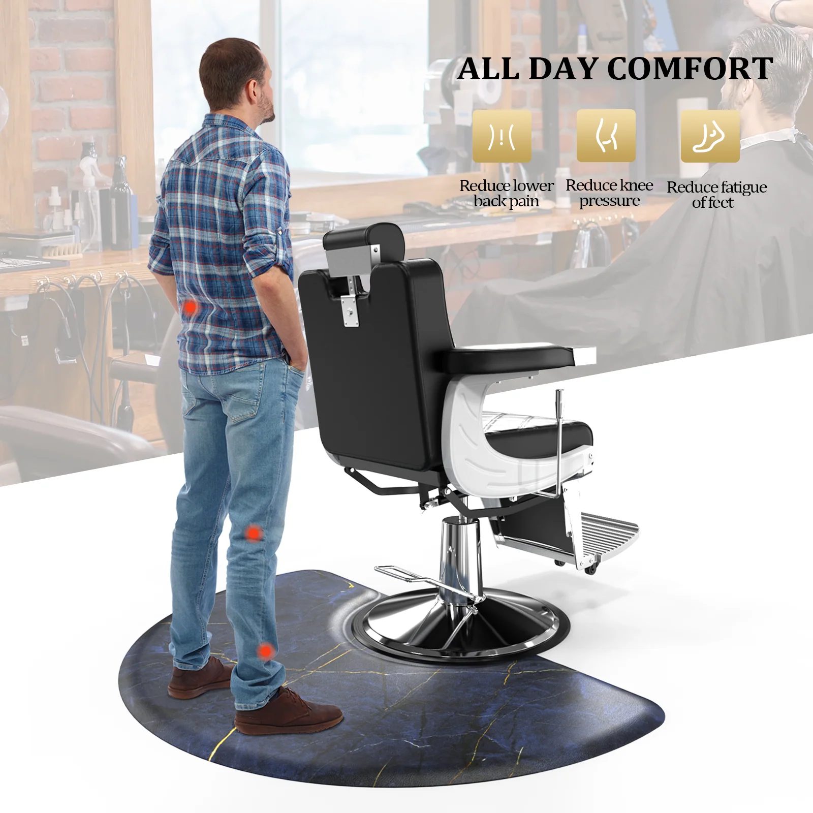 OmySalon 3'x5' Semi Circle Salon Anti Fatigue Mat with Round Cutout 5/8" Thick - Image 19