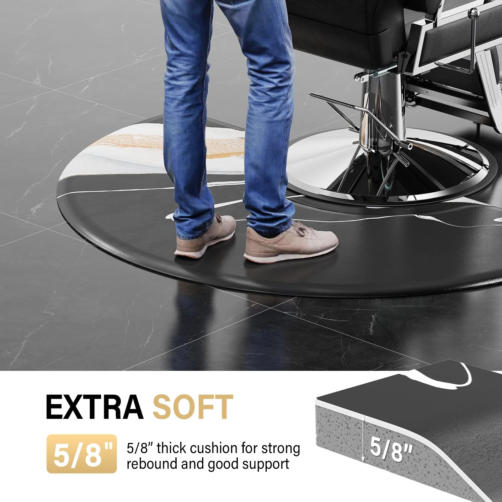 OmySalon 3'x5' Semi Circle Salon Anti Fatigue Mat with Round Cutout 5/8" Thick - Image 39