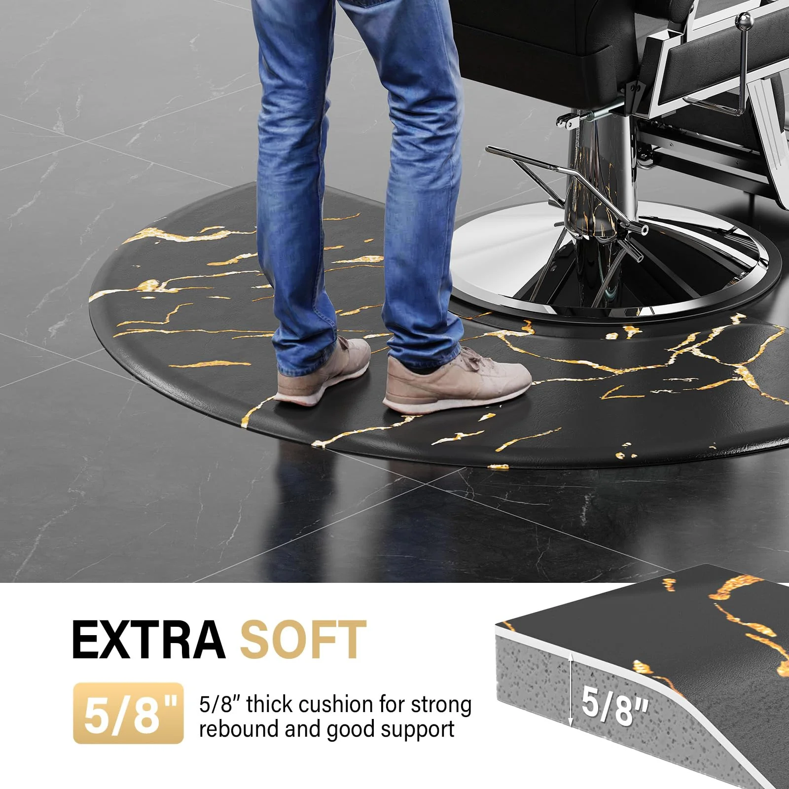 OmySalon 3'x5' Semi Circle Salon Anti Fatigue Mat with Round Cutout 5/8" Thick - Image 47