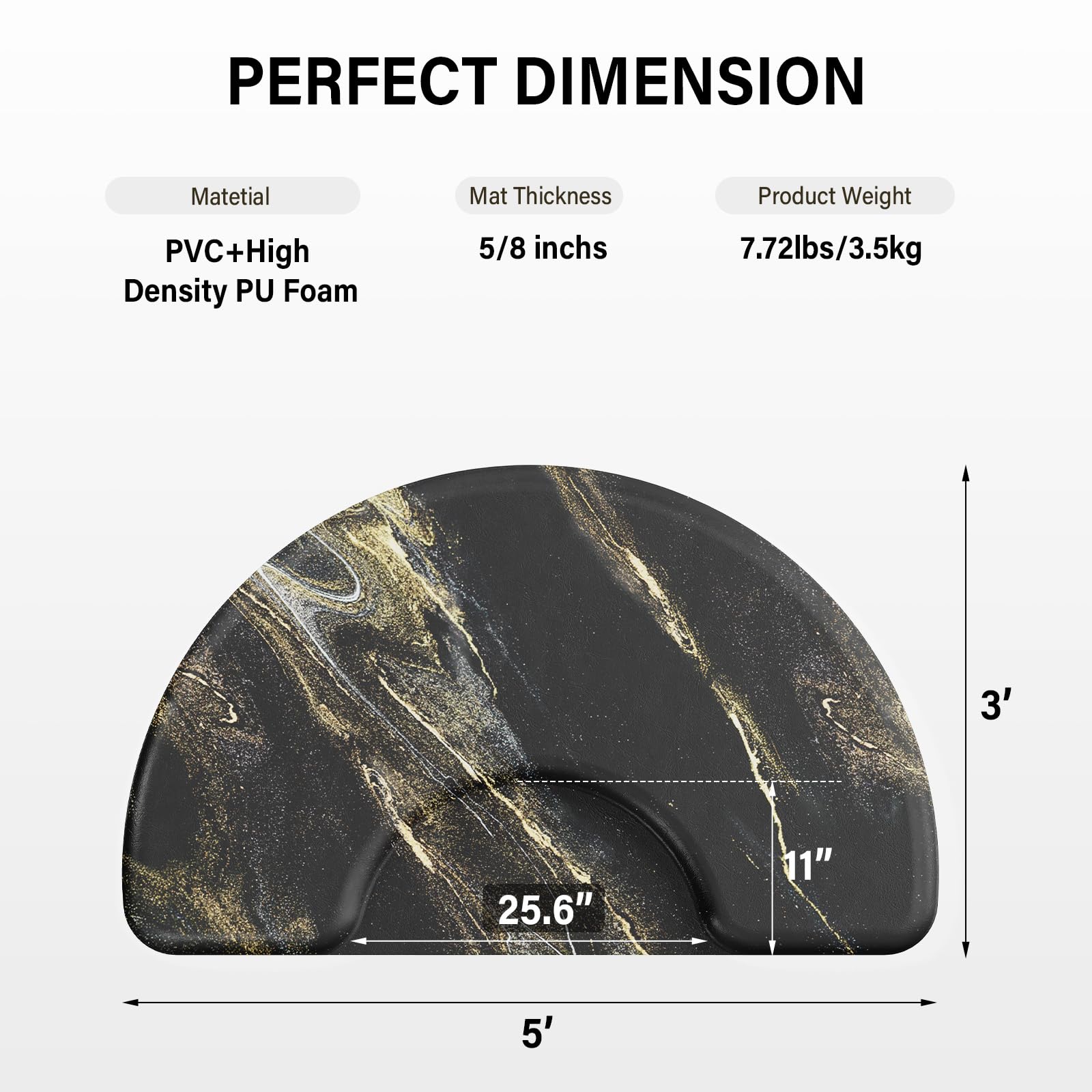 OmySalon 3'x5' Semi Circle Salon Anti Fatigue Mat with Round Cutout 5/8" Thick - Image 53