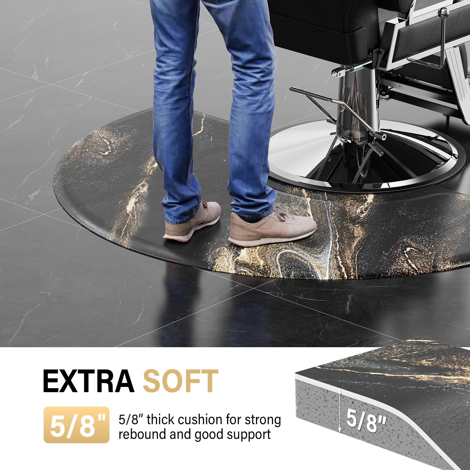 OmySalon 3'x5' Semi Circle Salon Anti Fatigue Mat with Round Cutout 5/8" Thick - Image 55