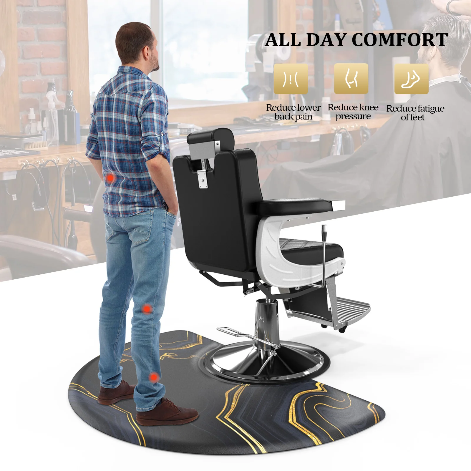 OmySalon 3'x5' Semi Circle Salon Anti Fatigue Mat with Round Cutout 5/8" Thick - Image 6