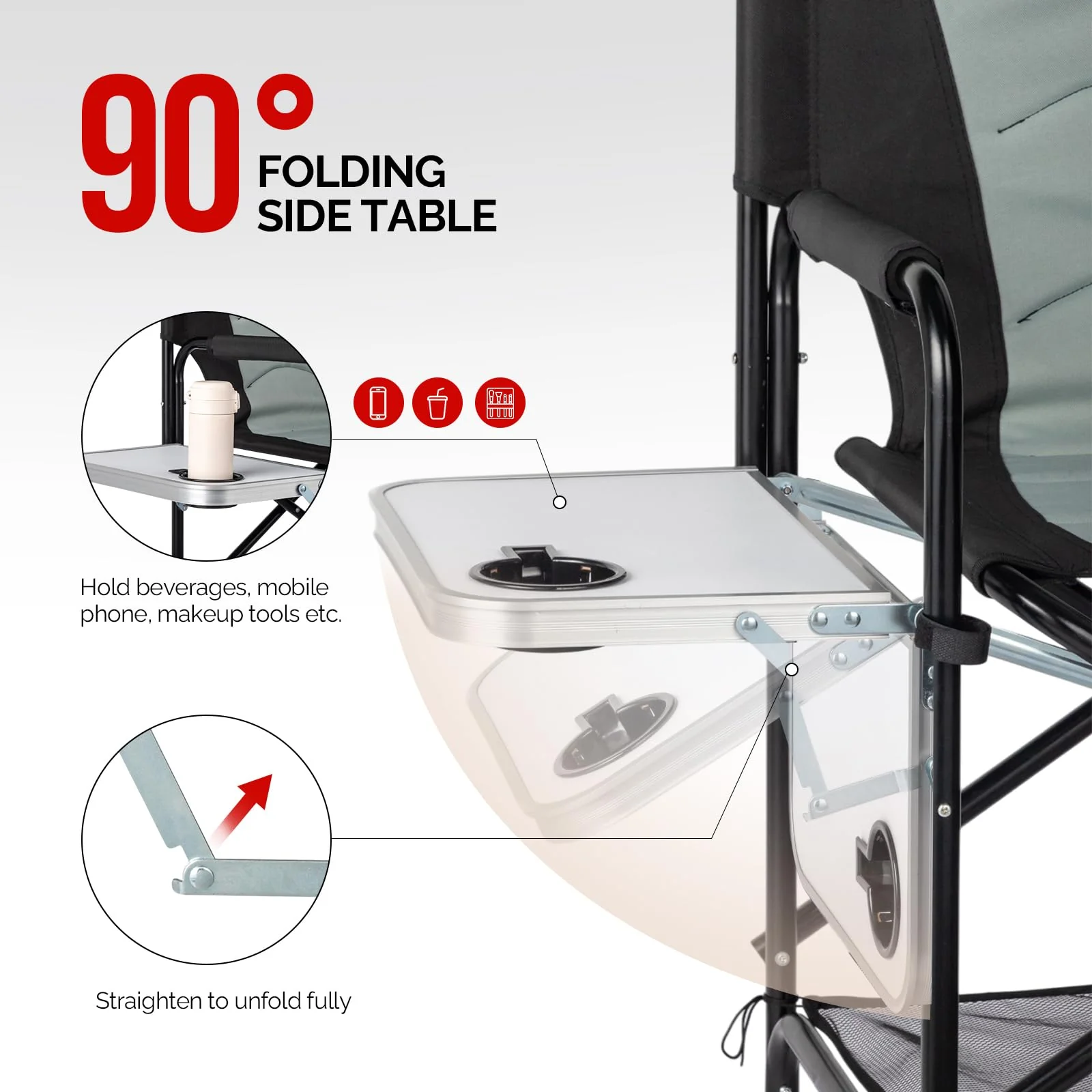 OmySalon 30in Portable Folding Director Chair with Side Table & Side Storage Bag - Assembly Required - Image 5