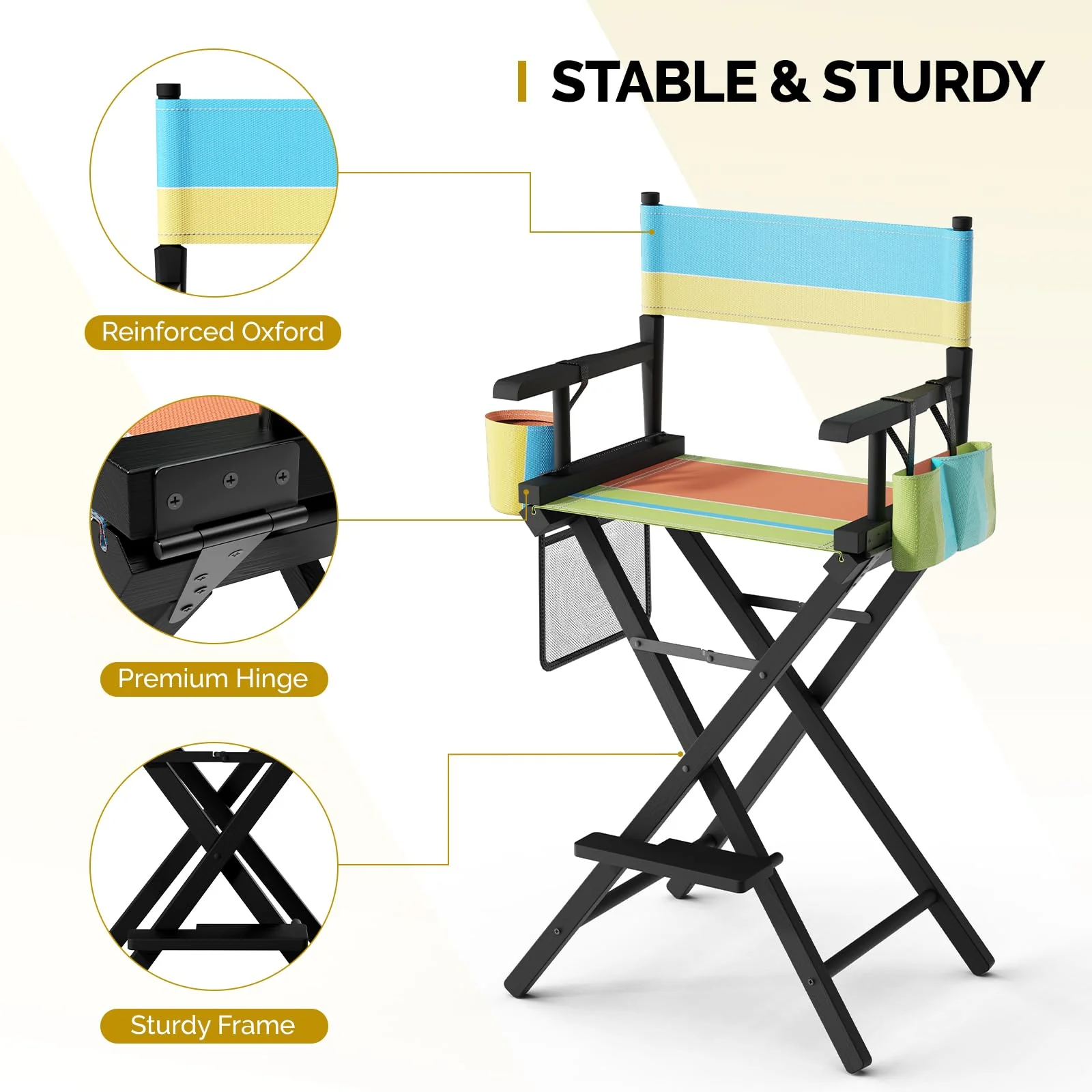 OmySalon 31in Wooden Portable Director Chair Folding Makeup Chair with Storage Pouch - Image 11