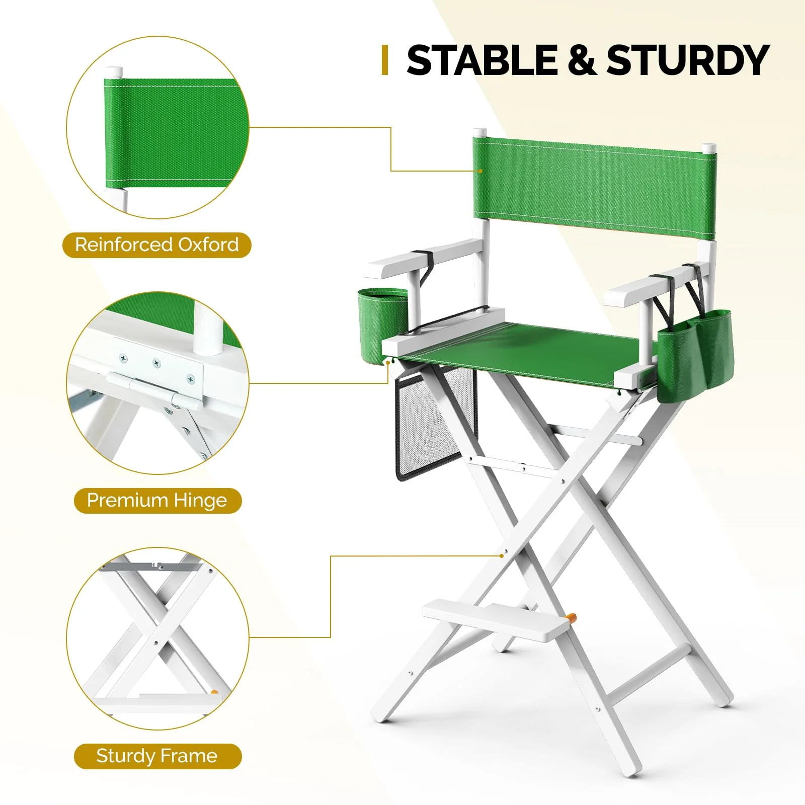 OmySalon 31in Wooden Portable Director Chair Folding Makeup Chair with Storage Pouch - Image 18