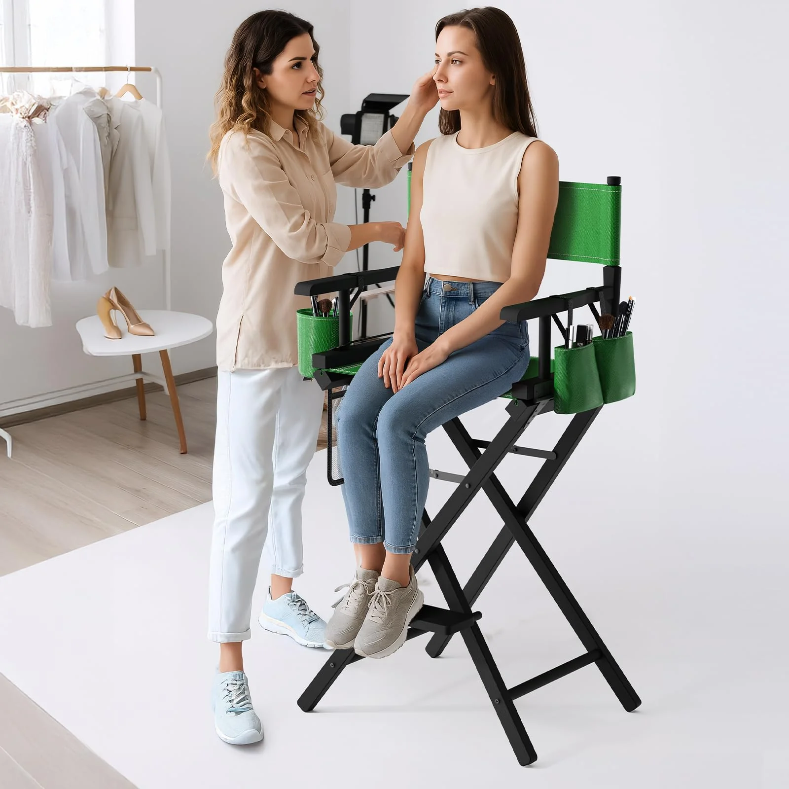OmySalon 31in Wooden Portable Director Chair Folding Makeup Chair with Storage Pouch - Image 23