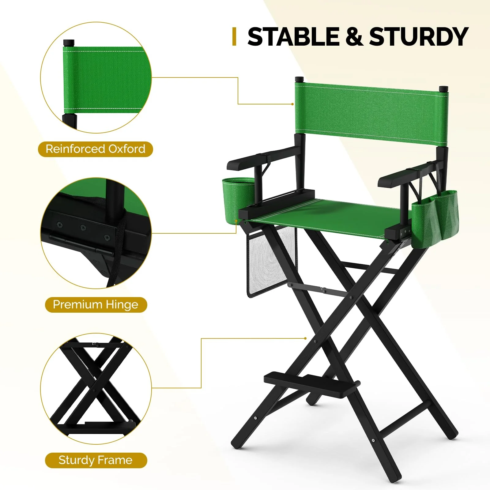 OmySalon 31in Wooden Portable Director Chair Folding Makeup Chair with Storage Pouch - Image 25
