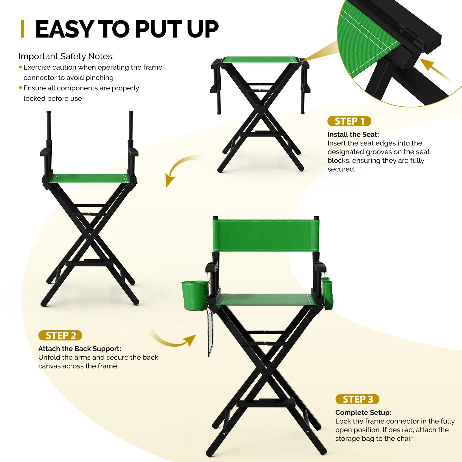 OmySalon 31in Wooden Portable Director Chair Folding Makeup Chair with Storage Pouch - Image 27