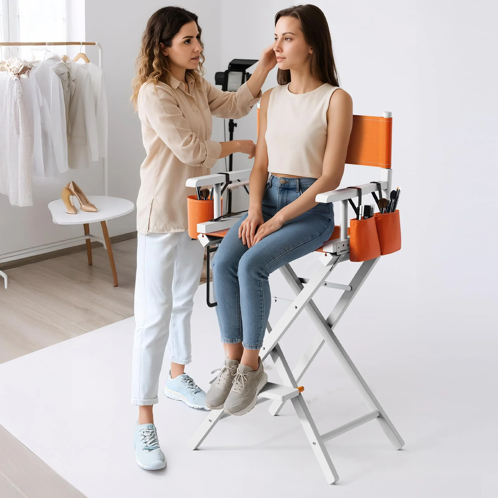 OmySalon 31in Wooden Portable Director Chair Folding Makeup Chair with Storage Pouch - Image 30