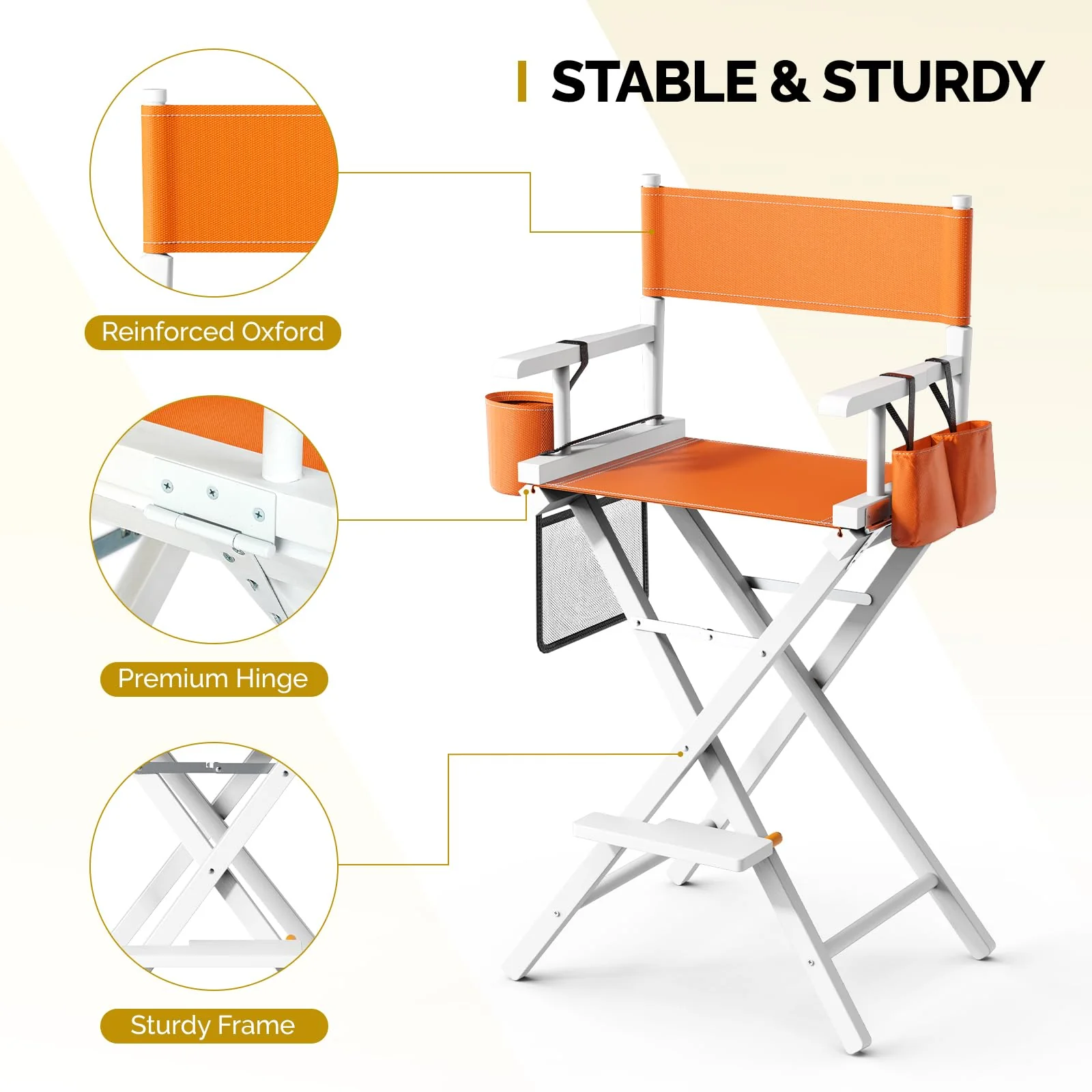 OmySalon 31in Wooden Portable Director Chair Folding Makeup Chair with Storage Pouch - Image 32