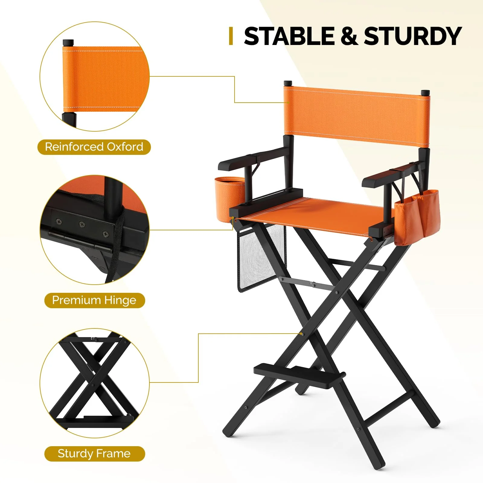 OmySalon 31in Wooden Portable Director Chair Folding Makeup Chair with Storage Pouch - Image 39