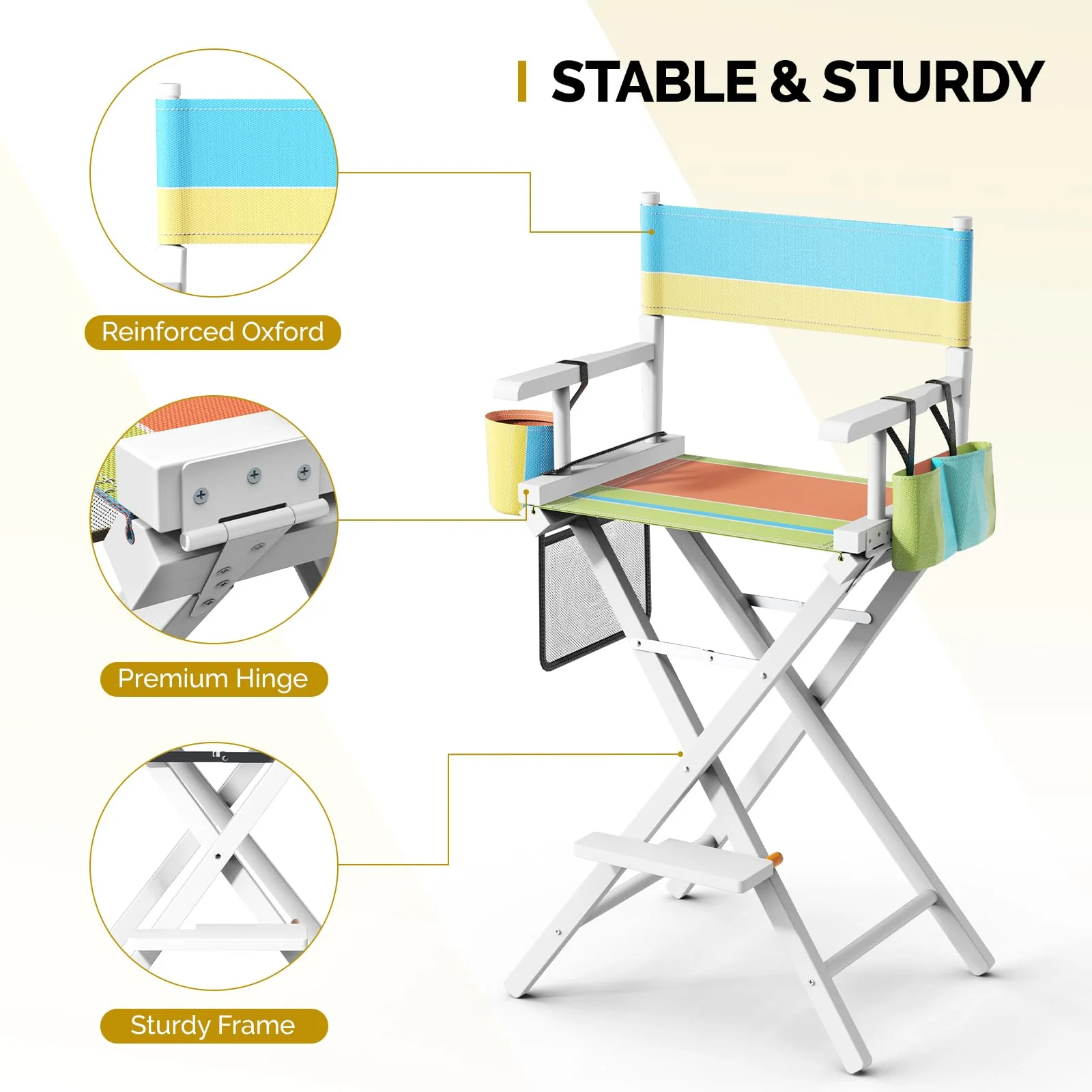 OmySalon 31in Wooden Portable Director Chair Folding Makeup Chair with Storage Pouch - Image 4