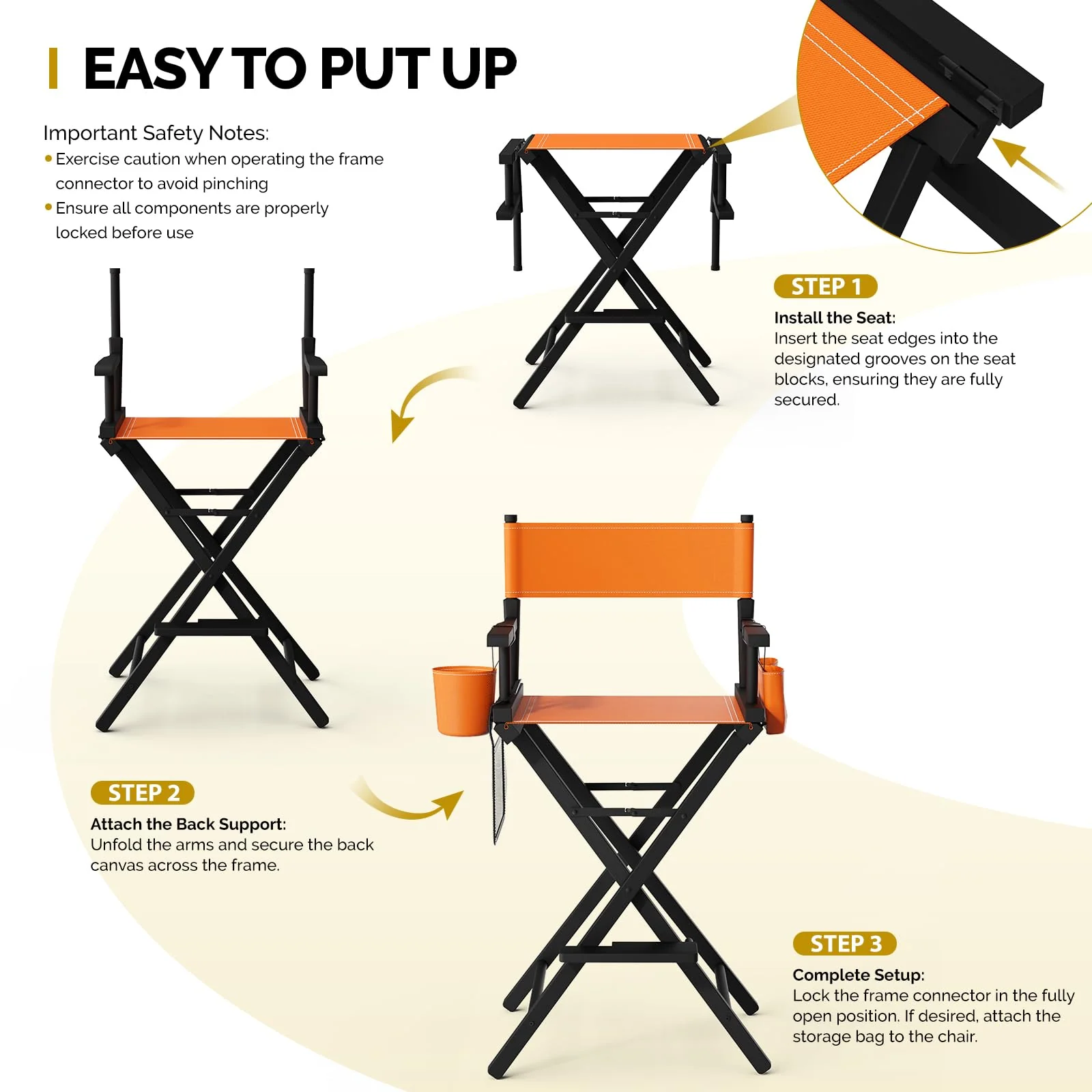 OmySalon 31in Wooden Portable Director Chair Folding Makeup Chair with Storage Pouch - Image 41
