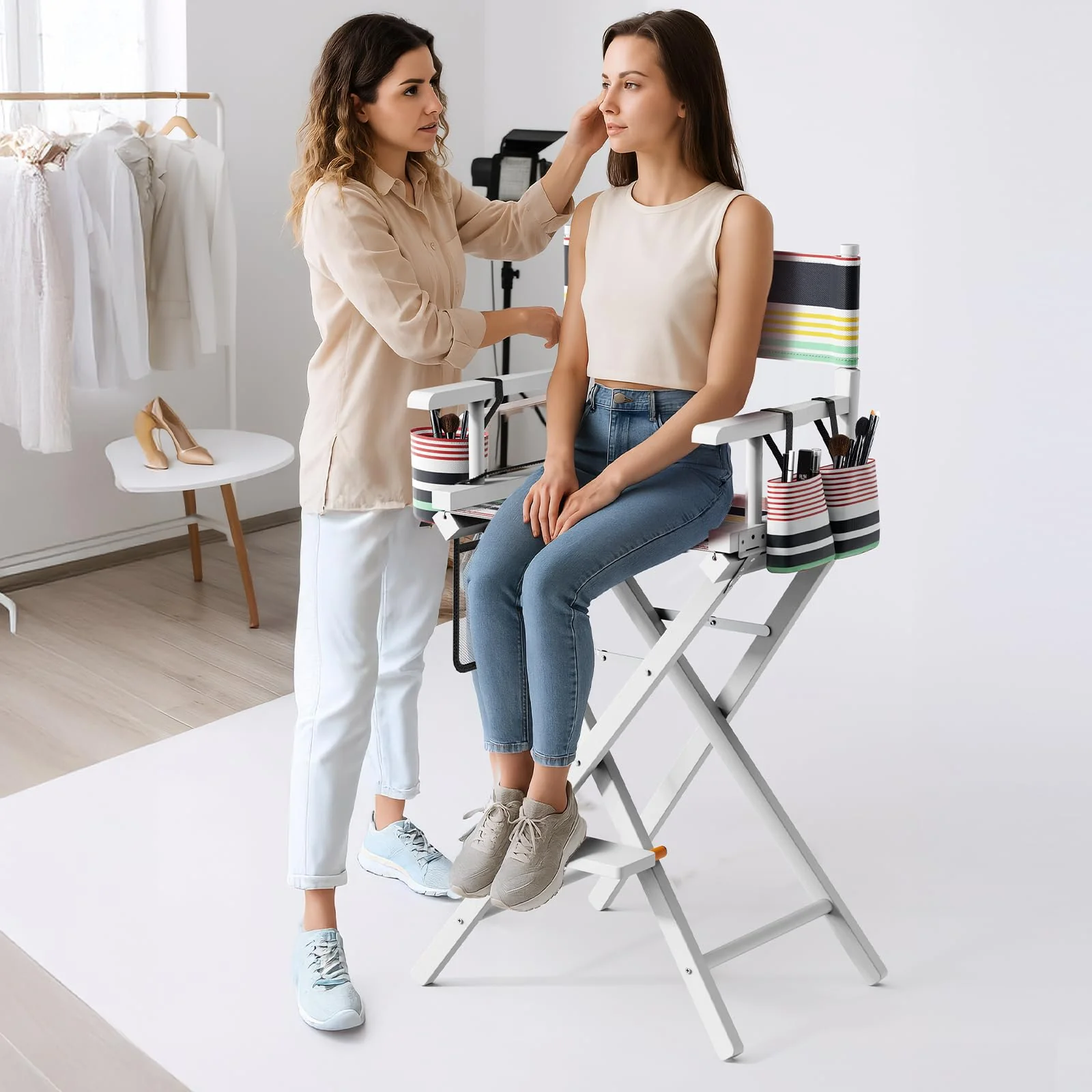 OmySalon 31in Wooden Portable Director Chair Folding Makeup Chair with Storage Pouch - Image 44