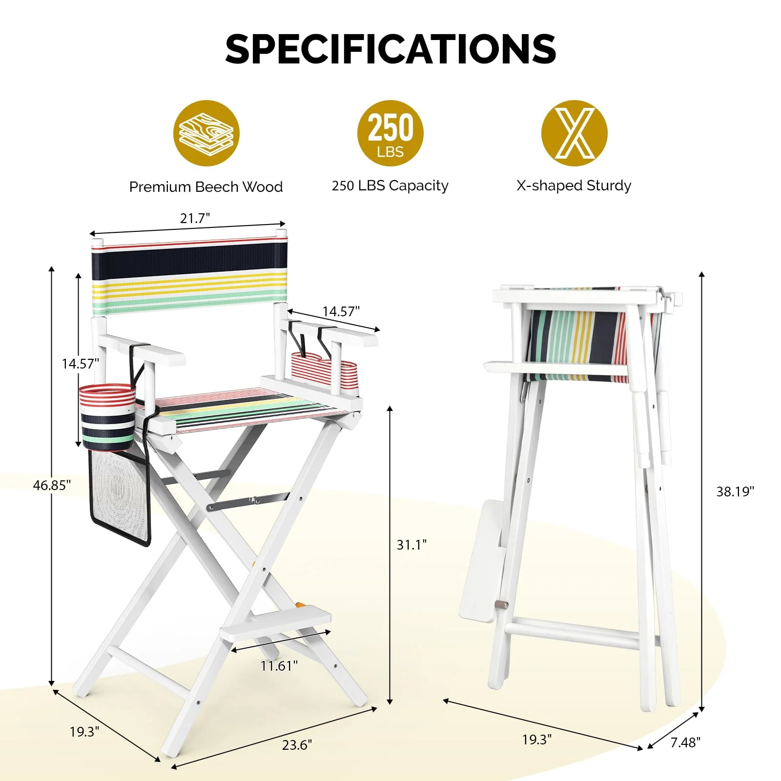 OmySalon 31in Wooden Portable Director Chair Folding Makeup Chair with Storage Pouch - Image 45