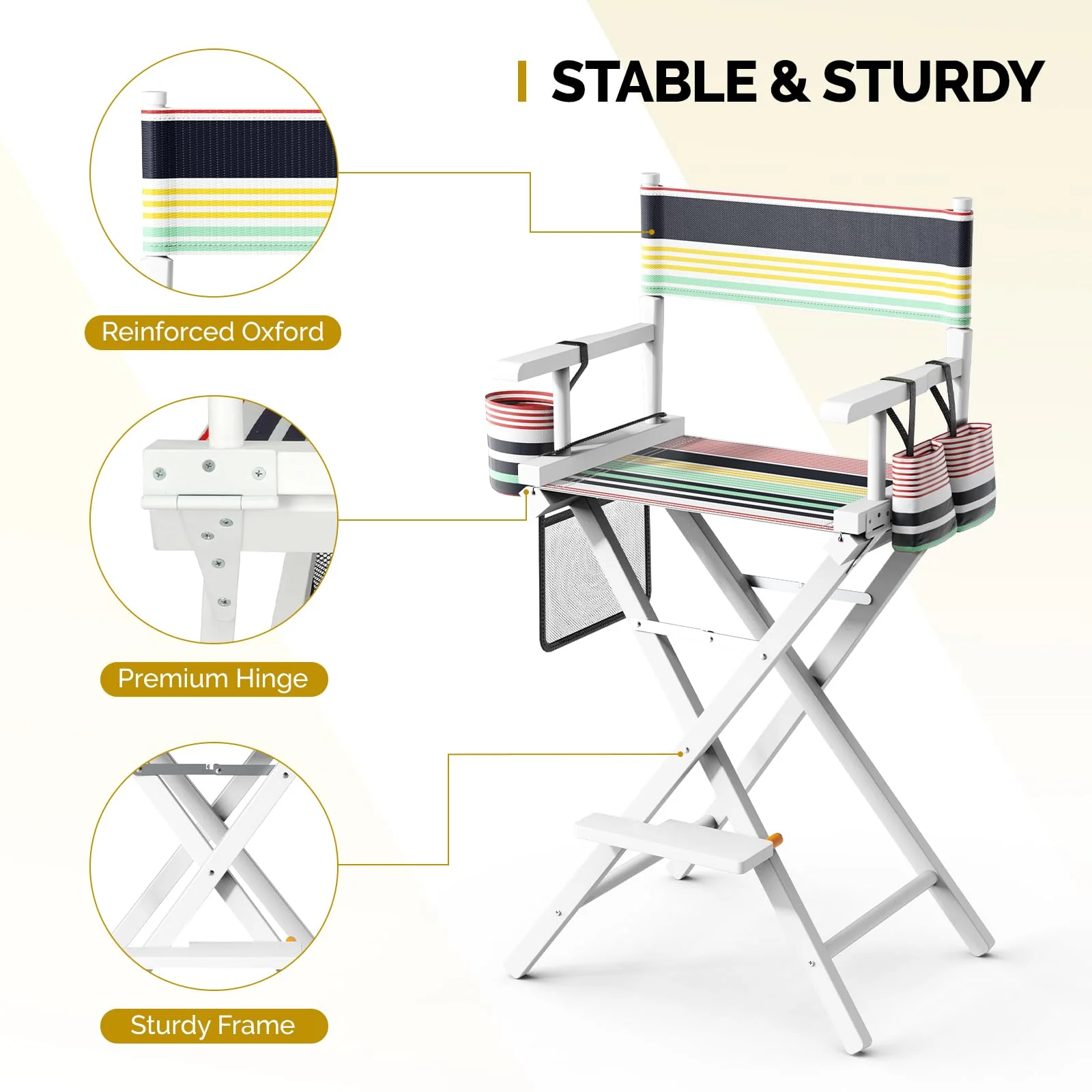 OmySalon 31in Wooden Portable Director Chair Folding Makeup Chair with Storage Pouch - Image 46
