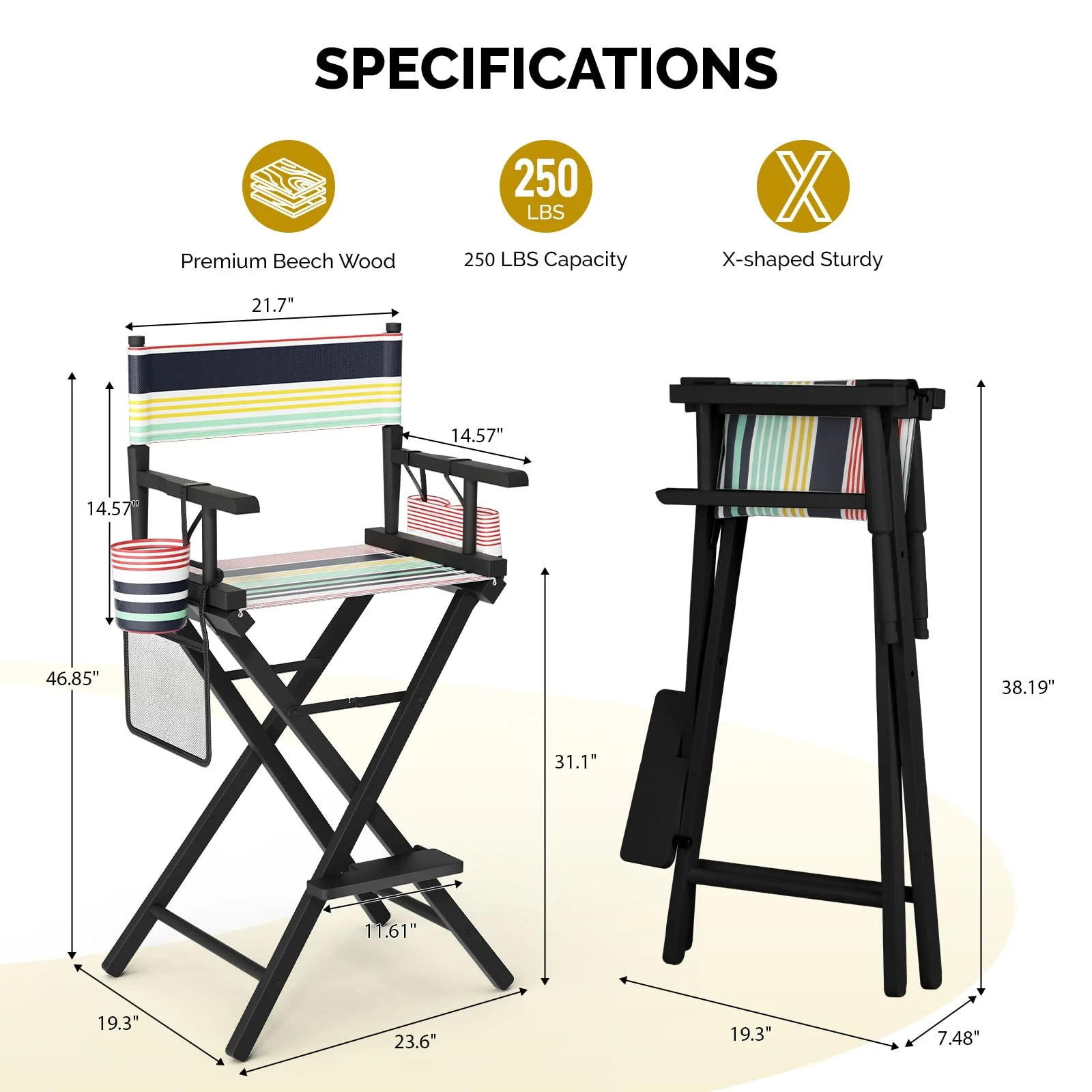 OmySalon 31in Wooden Portable Director Chair Folding Makeup Chair with Storage Pouch - Image 52