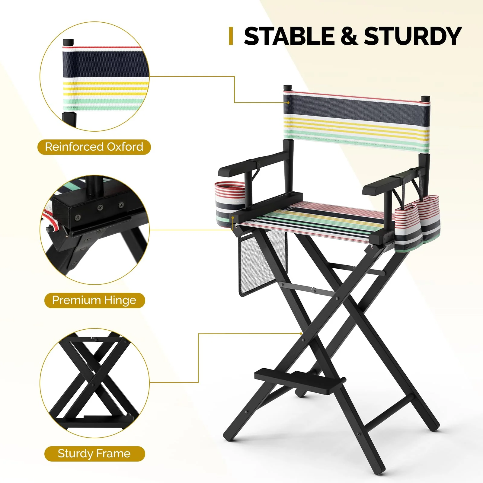 OmySalon 31in Wooden Portable Director Chair Folding Makeup Chair with Storage Pouch - Image 53
