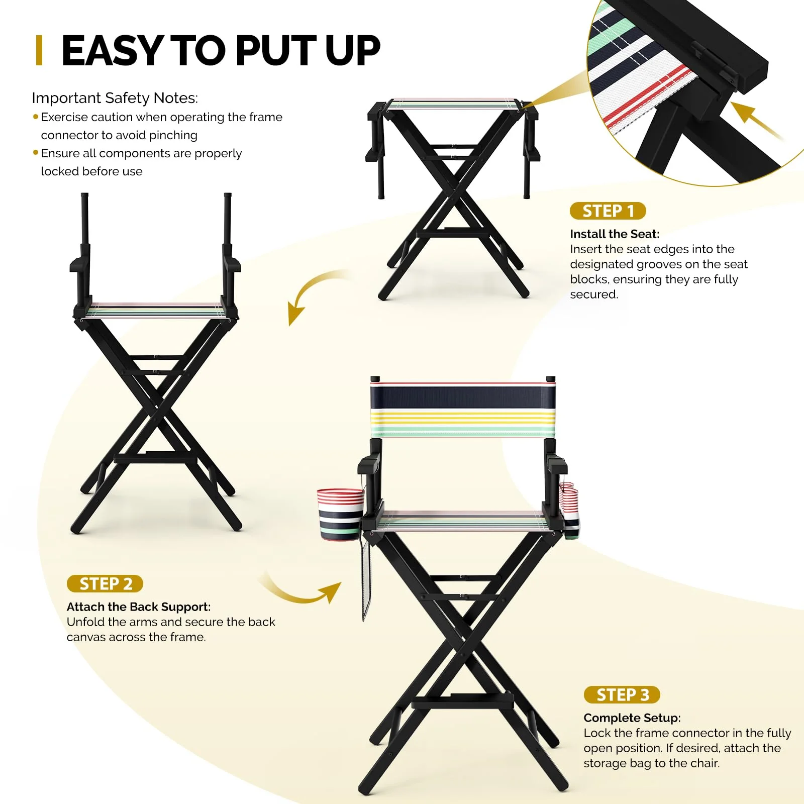 OmySalon 31in Wooden Portable Director Chair Folding Makeup Chair with Storage Pouch - Image 55